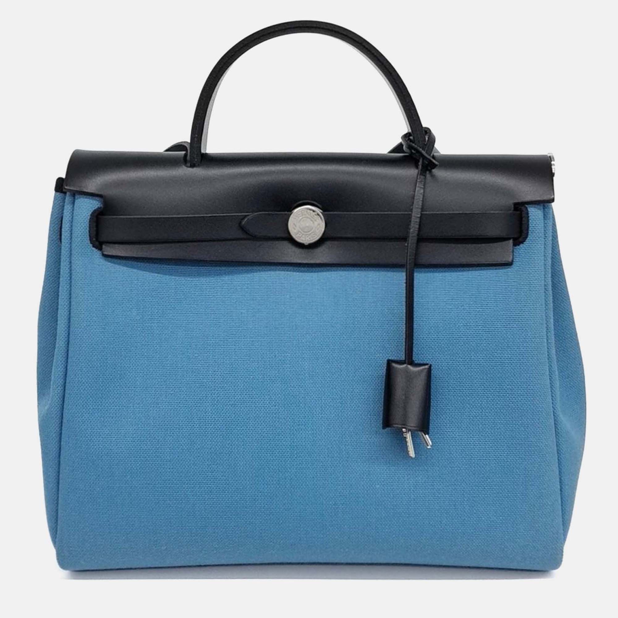 

Hermes Black Blue Canvas and Leather NEW ZIP Herbag Small