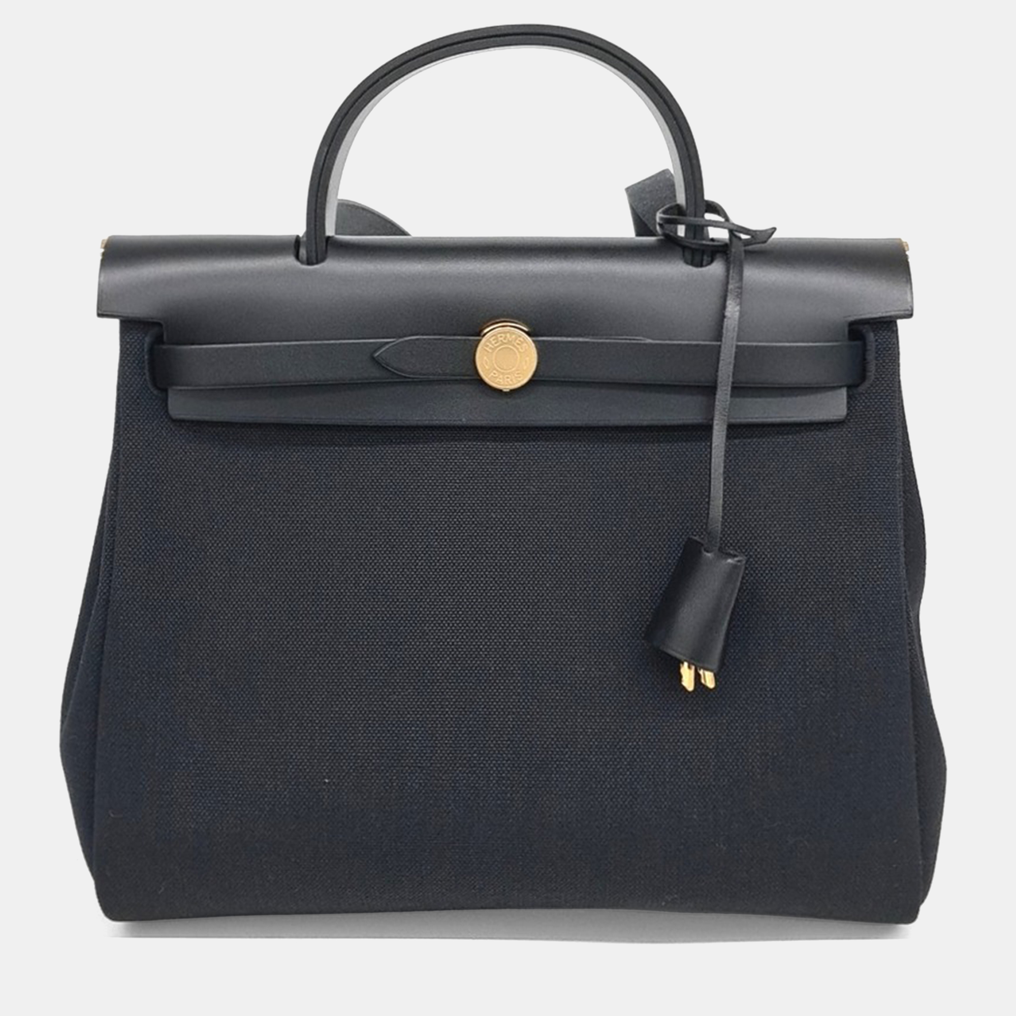 

Hermes Black Canvas and Leather New Zip Herbag Small