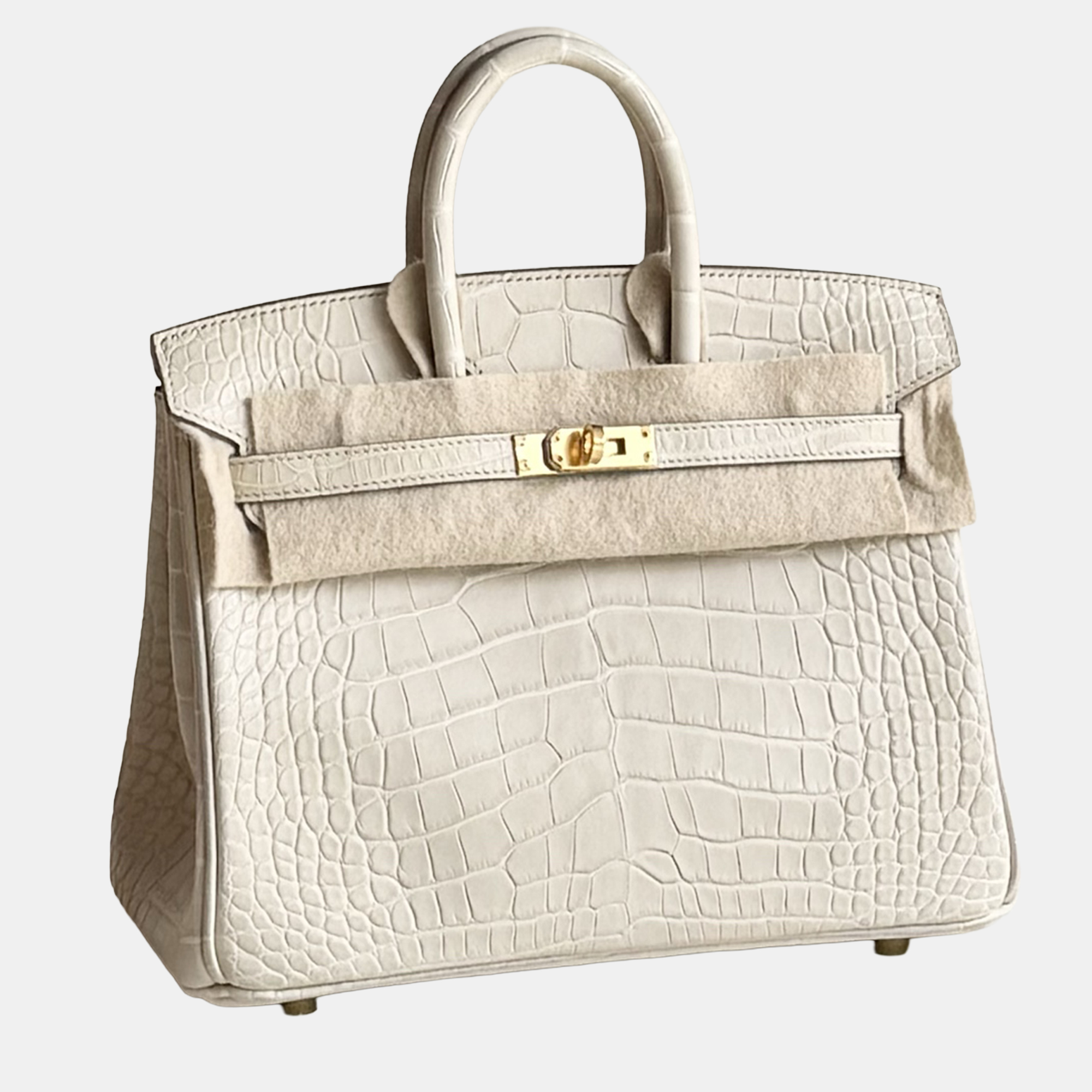 

Hermes Birkin 25 Gris Asphalte Matte Crocodile with Gold Hardware, Grey