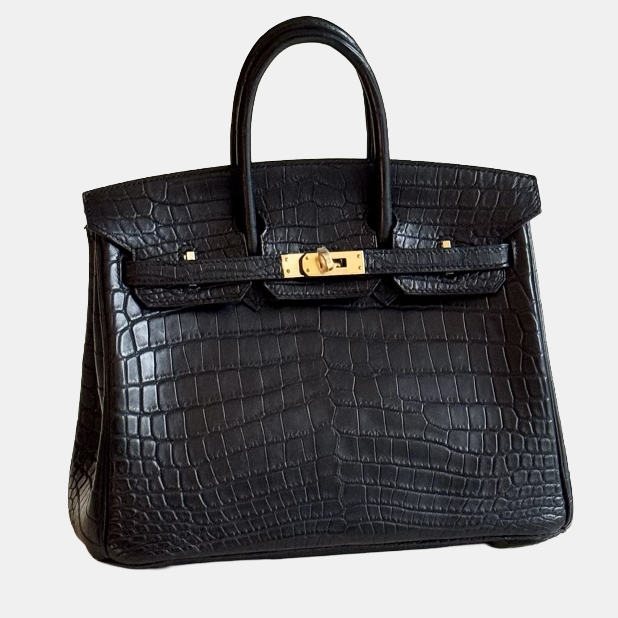 

Hermes Birkin 25 Black Matte Crocodile with Gold Hardware