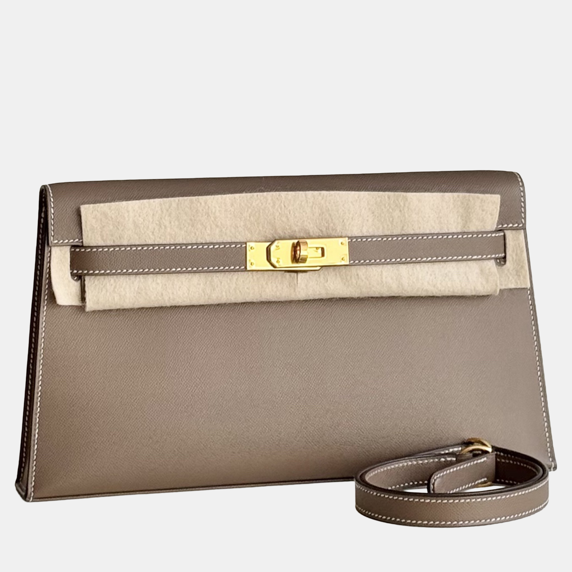 Pre-owned Hermes Kelly Elan Etoupe Madame Leather Gold Hardware In Brown