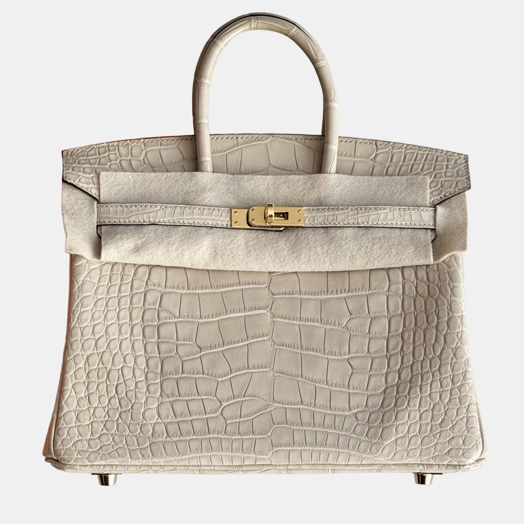

Hermes Birkin 25 Trench Gray Matte Crocodile Gold Hardware, Grey