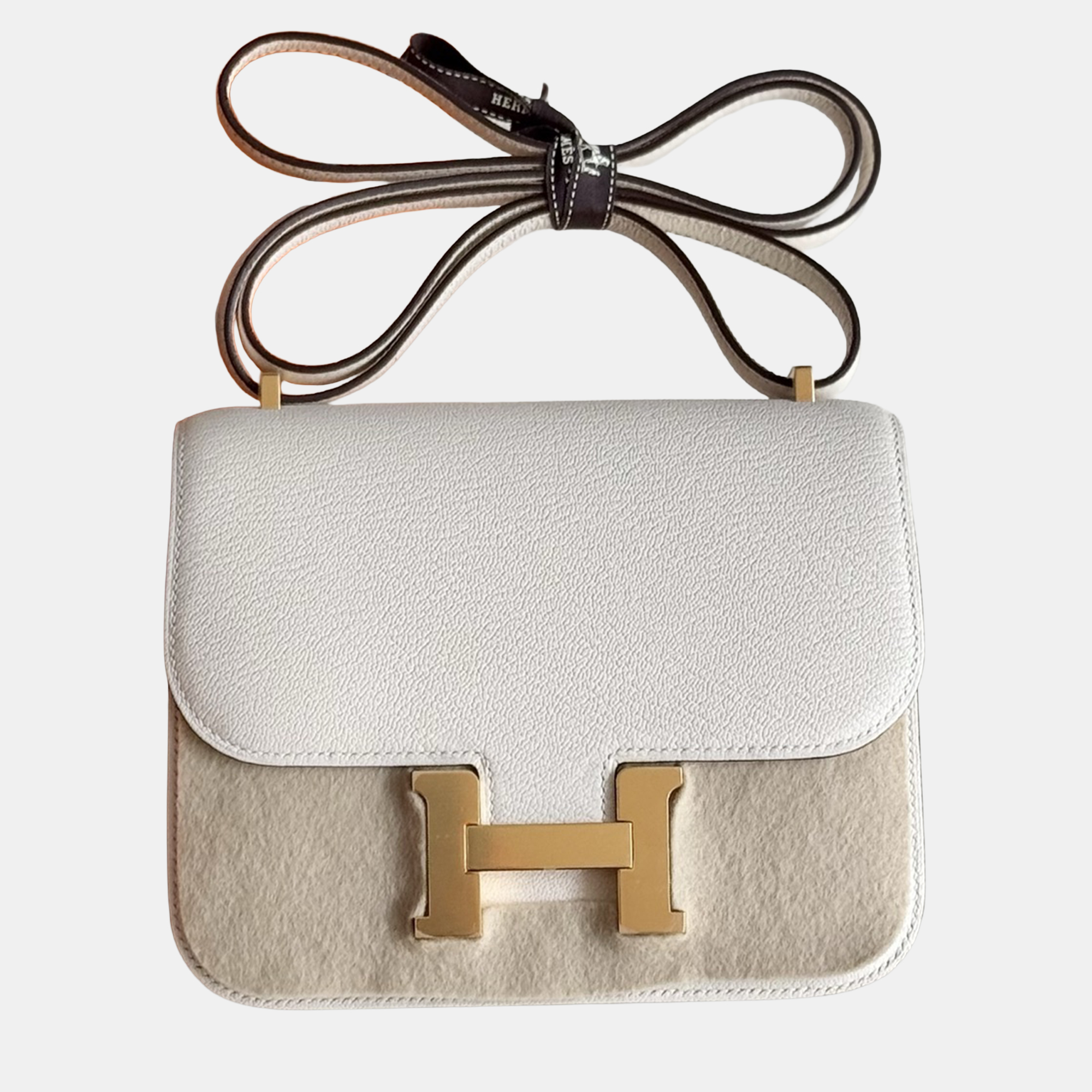 Pre-owned Hermes Constance 19 Cream Chevre Leather Gold Hardware In White