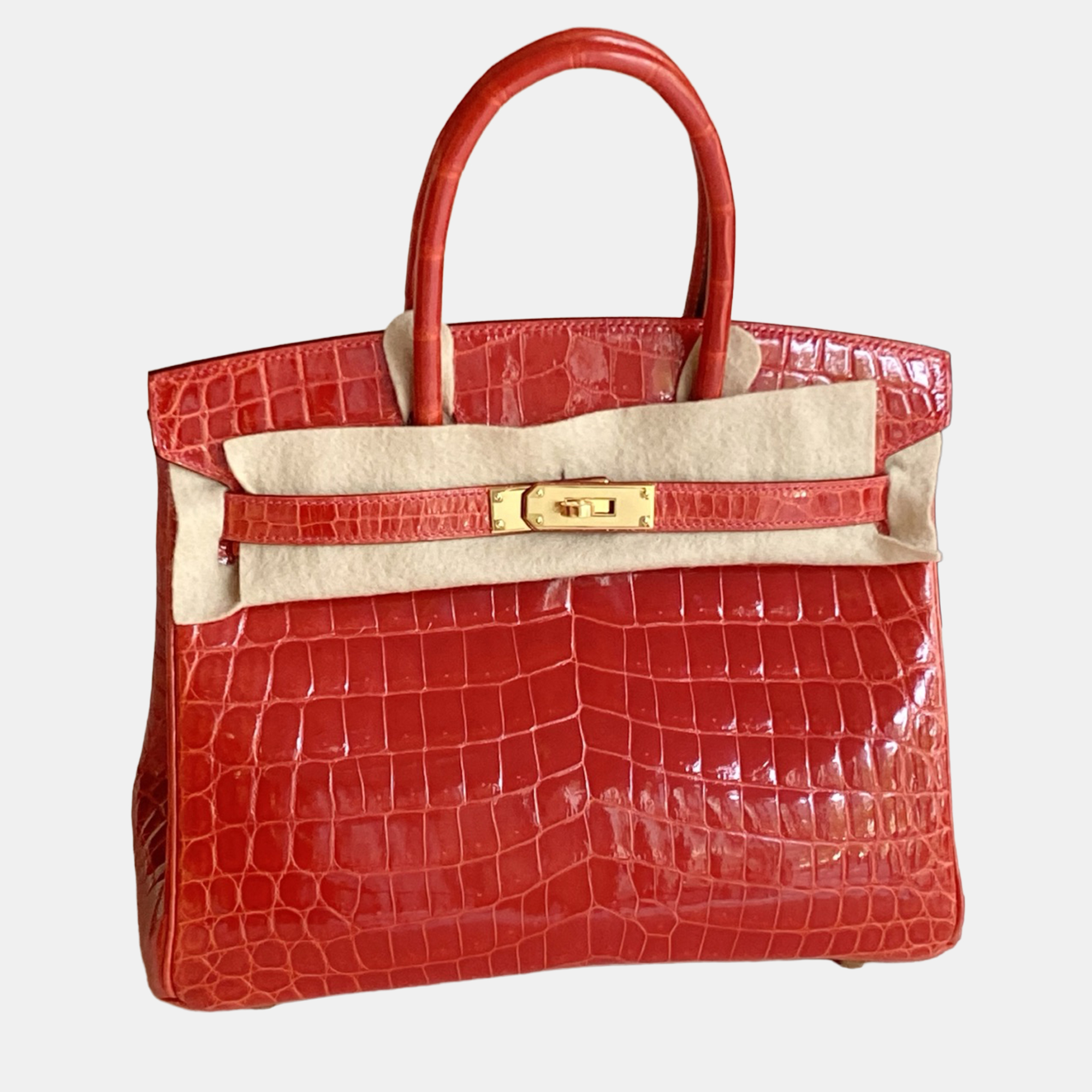 

Hermes Birkin 30 Crocodile Gold Hardware, Red