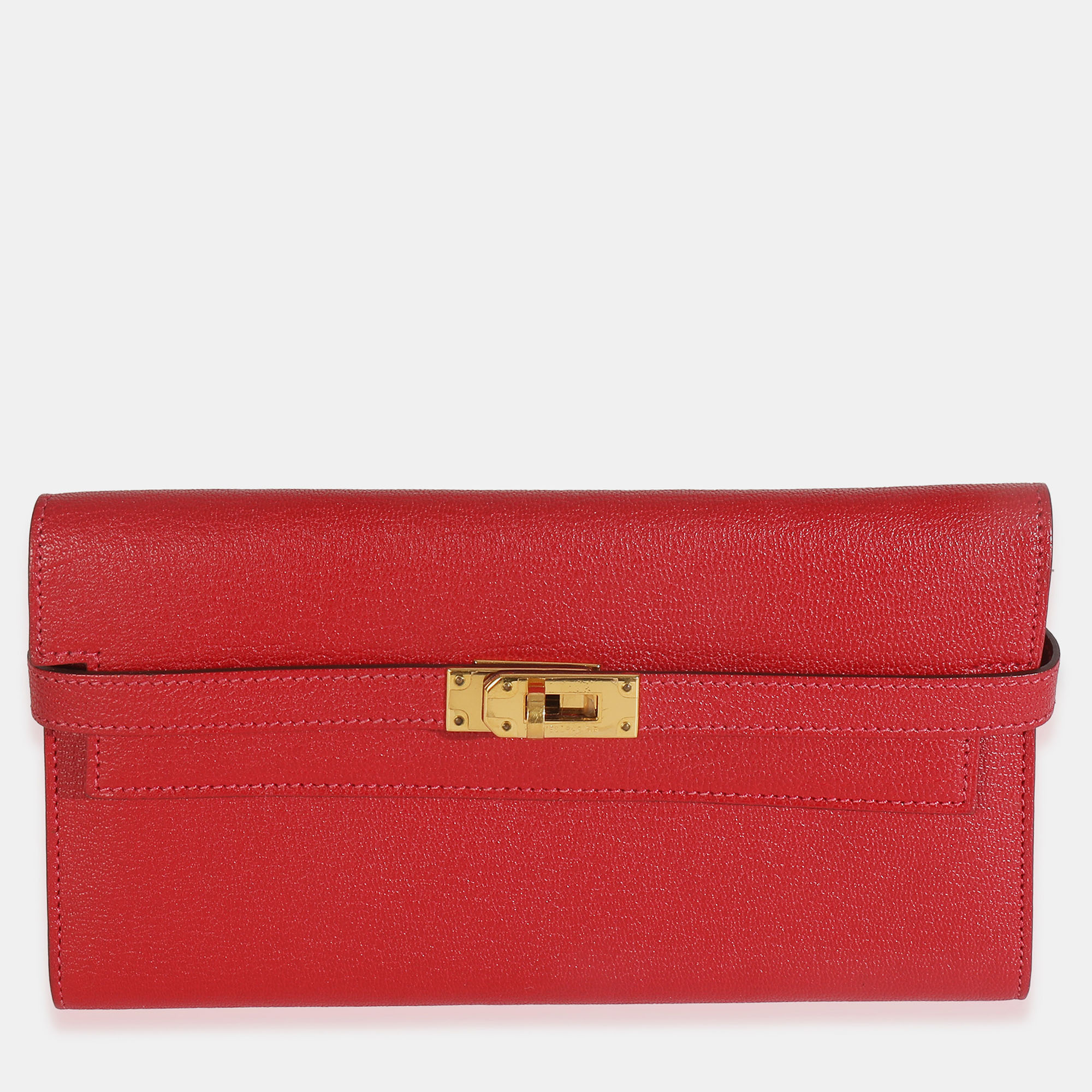 

Hermes Rouge Tomate Mysore Chevre Kelly Wallet GHW, Red