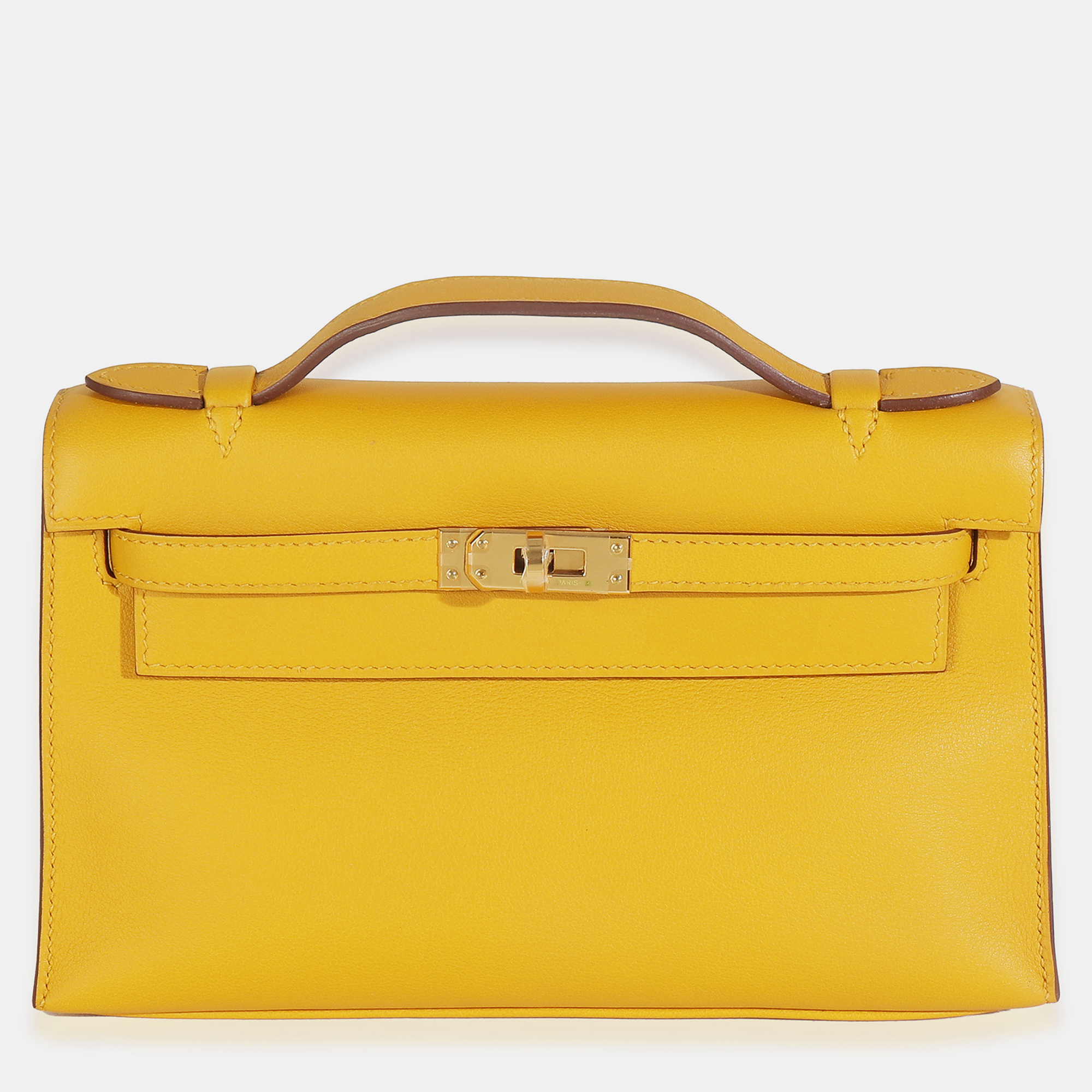 

Hermes Jaune Ambre Swift Kelly Pochette GHW, Yellow