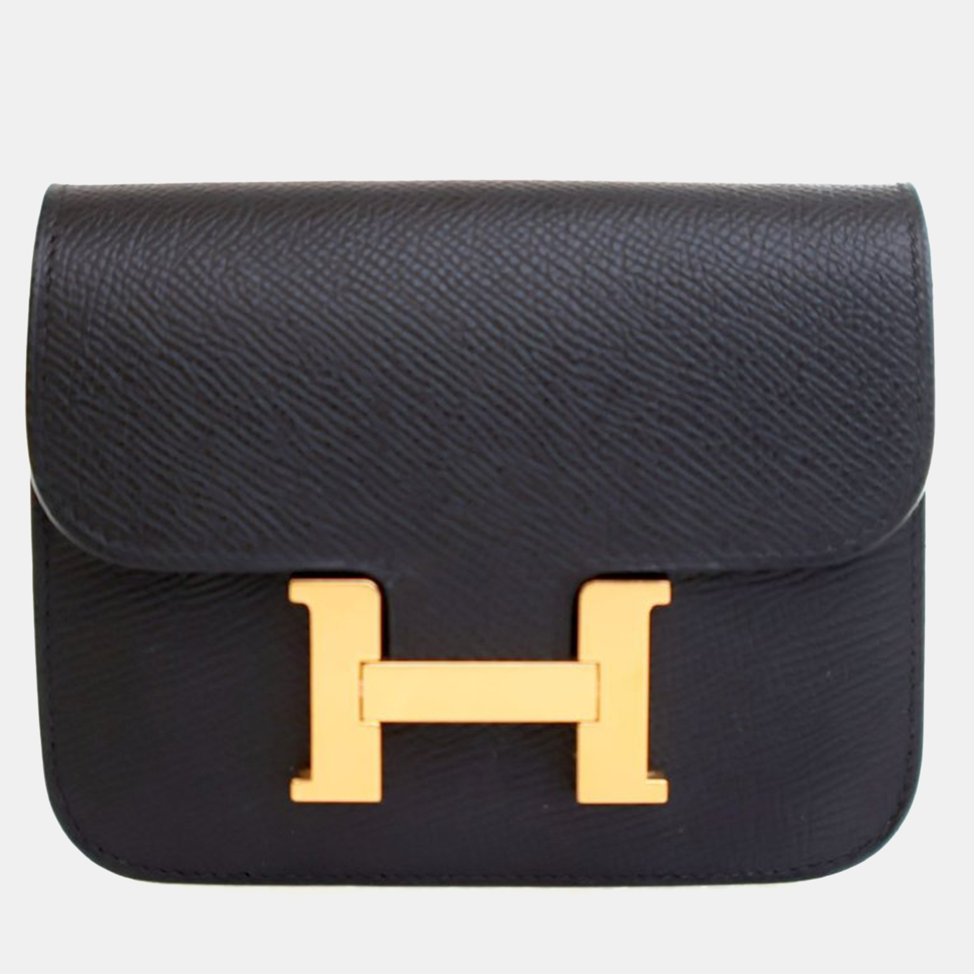 Pre-owned Hermes Noir Epsom Constance Slim Wallet In Black