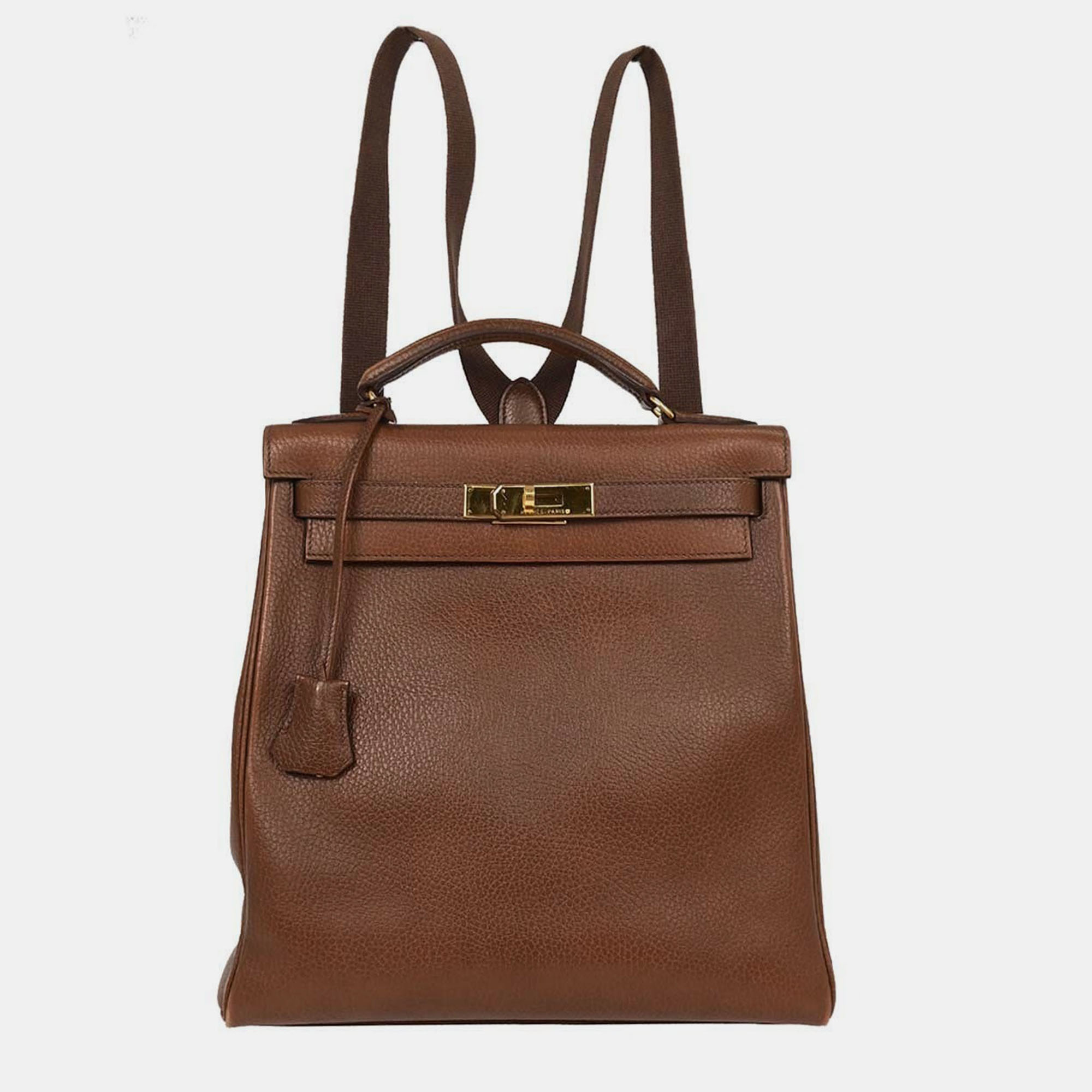 Click to view more detailed imagery on our partner's website Pre-owned Hermes Kelly A Dos Gm Marron Fonce Ardennes Backpack In Brown