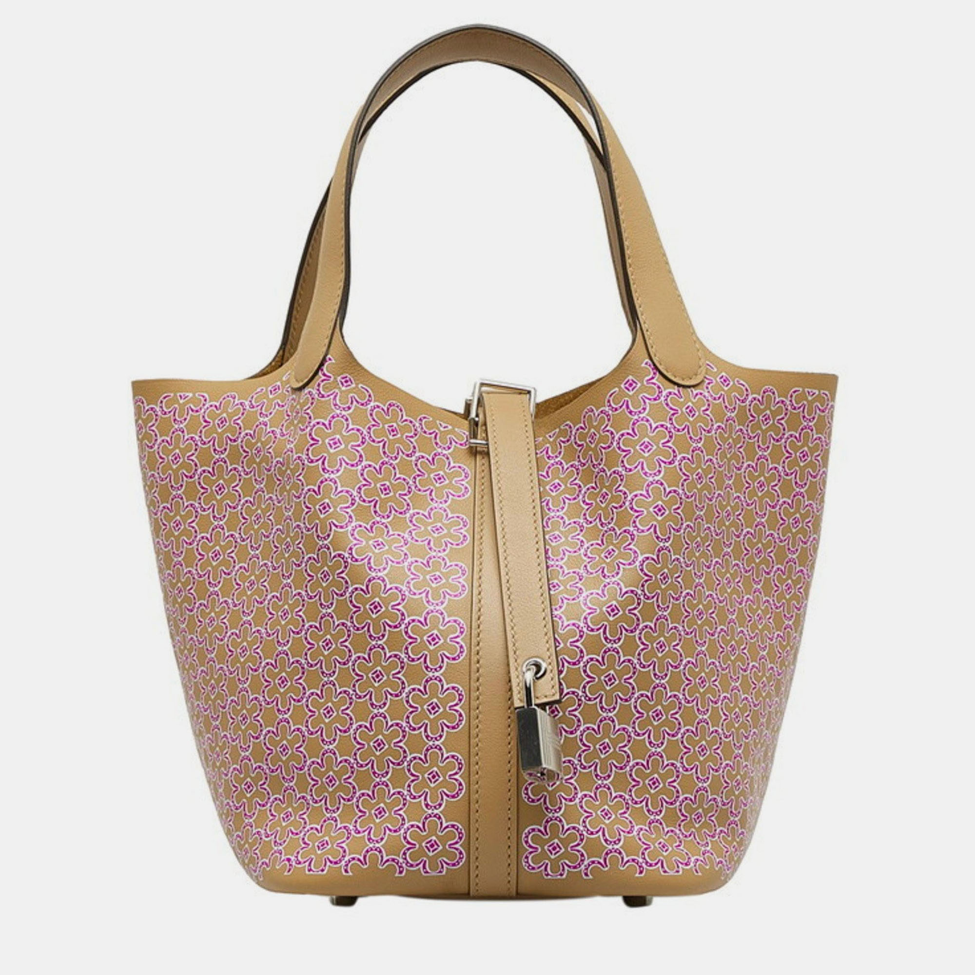 

Hermes Picotin Lock 18 Lucky Daisy Handbag Chai Rose Swift Bag, Brown