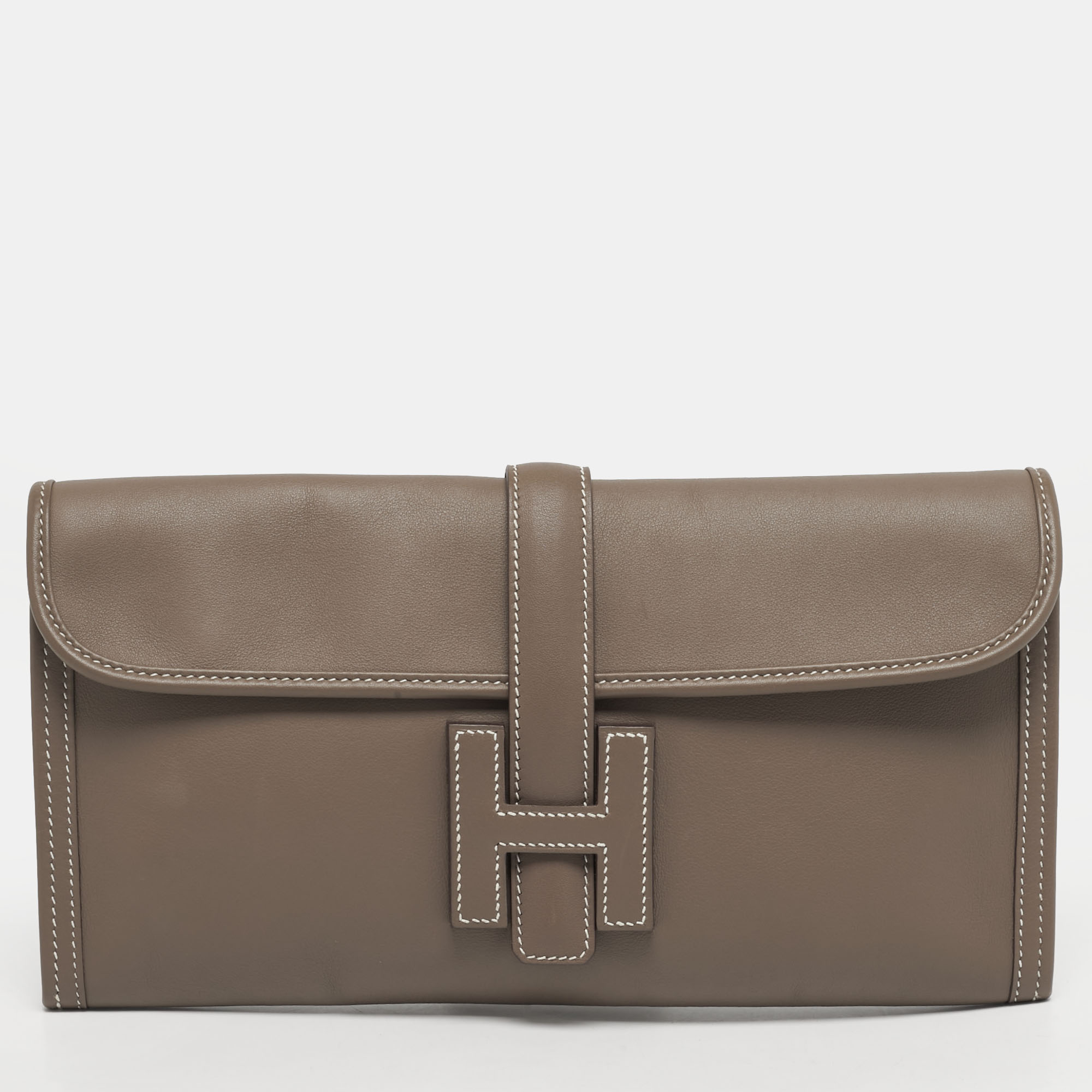 

Hermès Etoupe Swift Leather Elan Jige 29 Clutch, Grey
