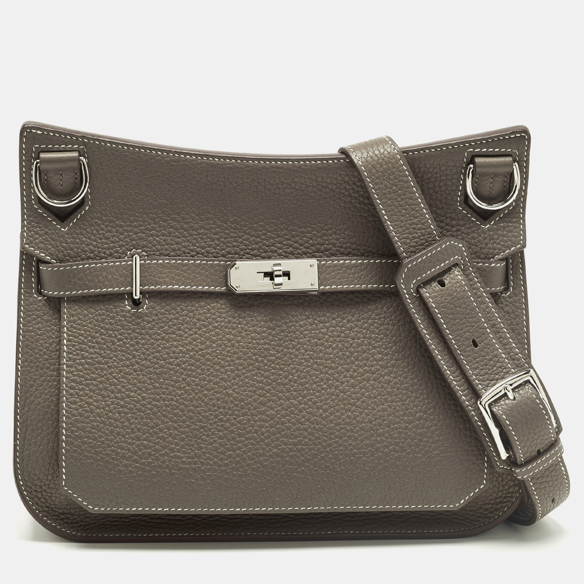 

Hermes Etoupe Taurillon Clemence Leather Palladium Finish Jypsiere 28 Bag, Grey
