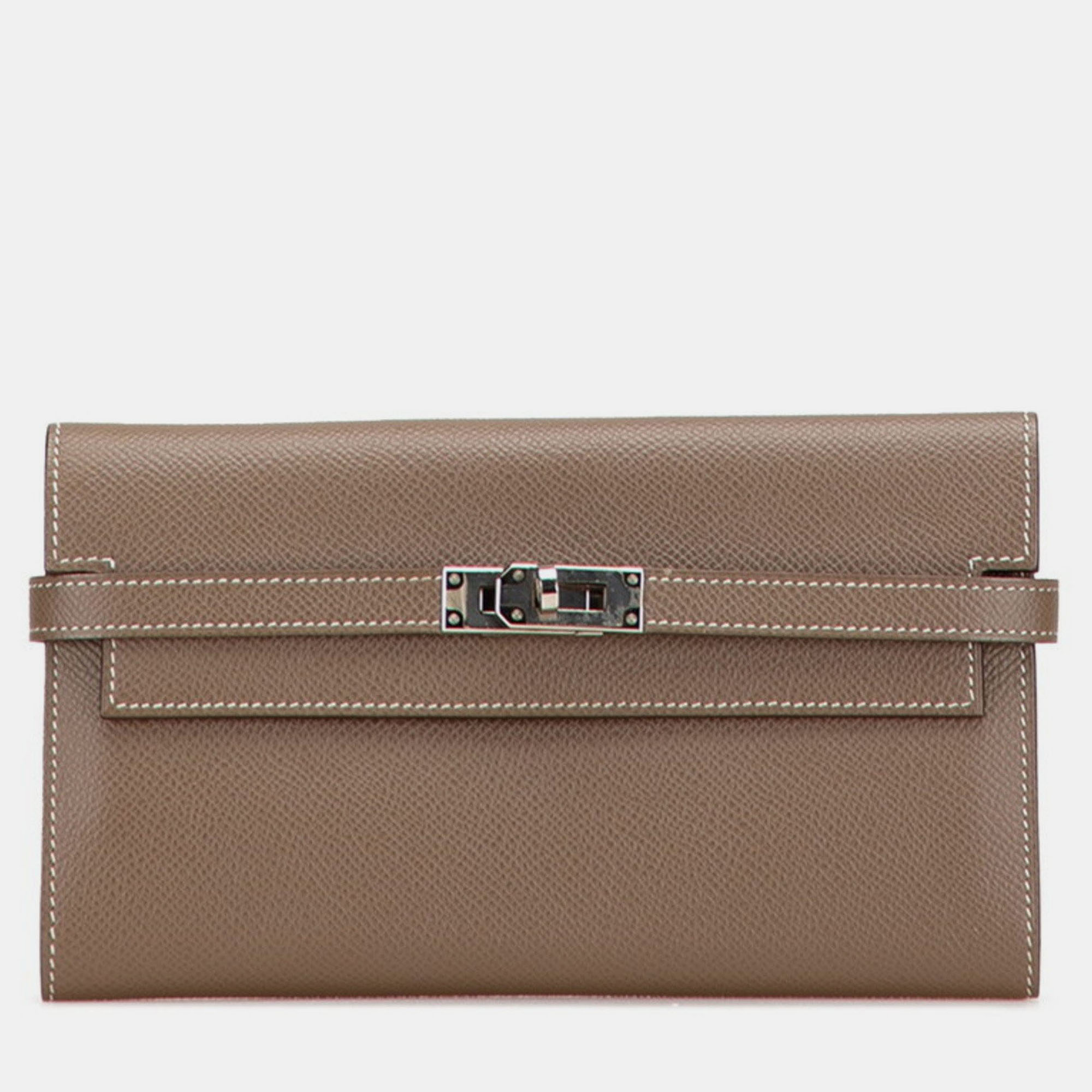 

Hermes Kelly Wallet Long Etoupe Greige Epsom Leather, Brown