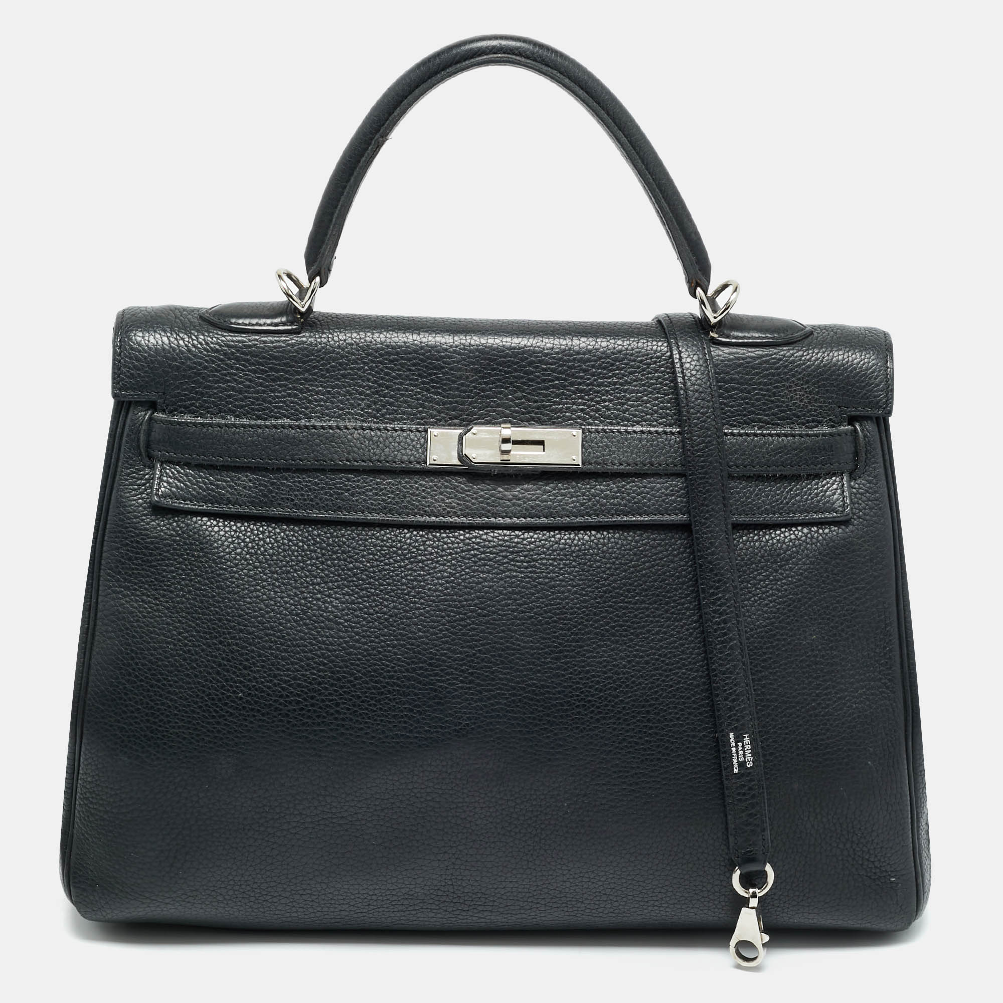 

Hermes Palladium Finish Kelly Retourne 35 Black Togo Leather Bag