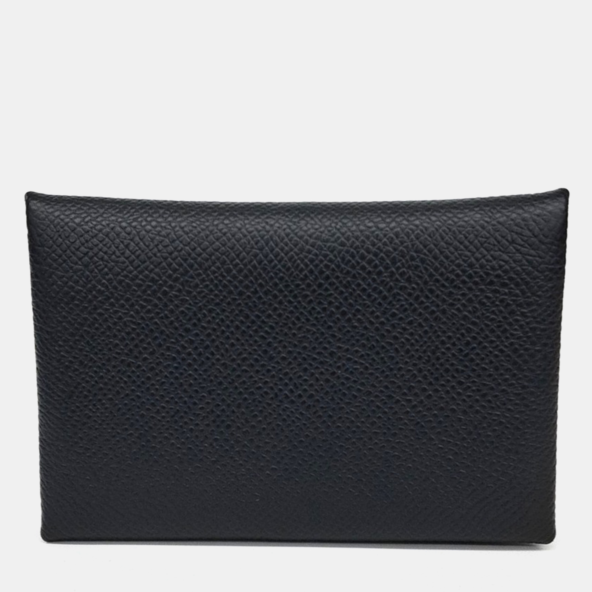 Pre-owned Hermes Black Leather Calvi Card Holder