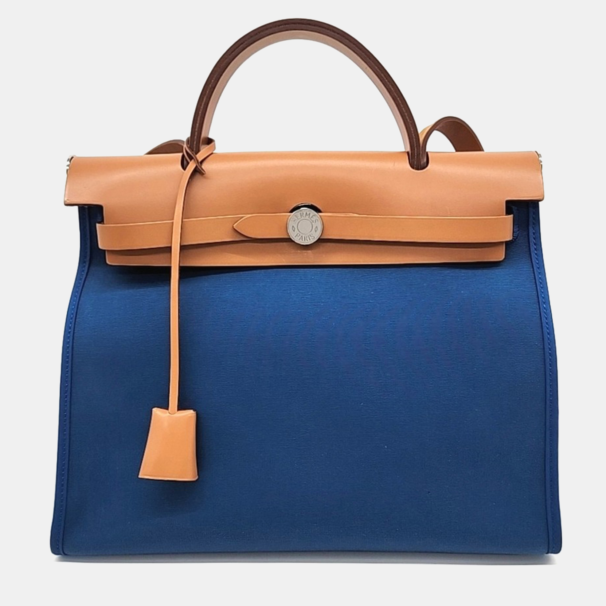 

Hermes Blue/Brown Canvas and Leather NEW ZIP Herbag Small