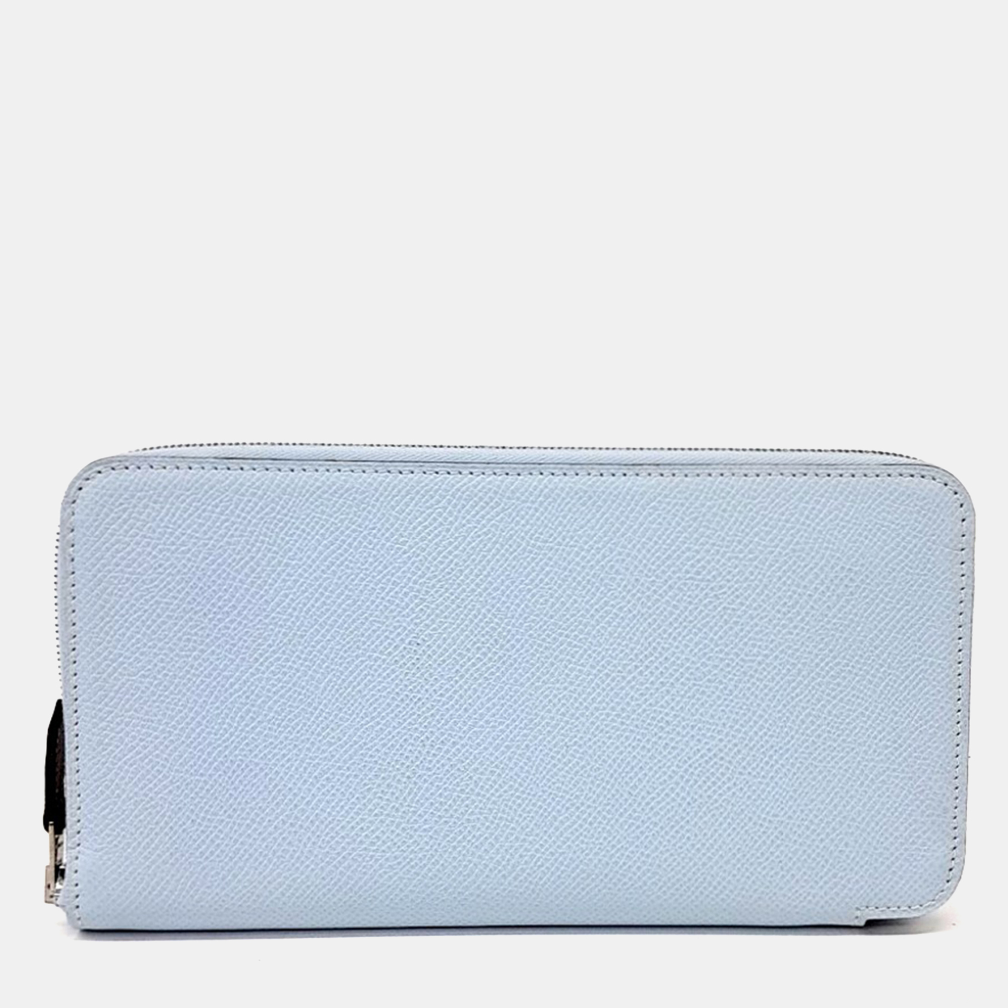 Pre-owned Hermes Blue Leather Silky Long Wallet