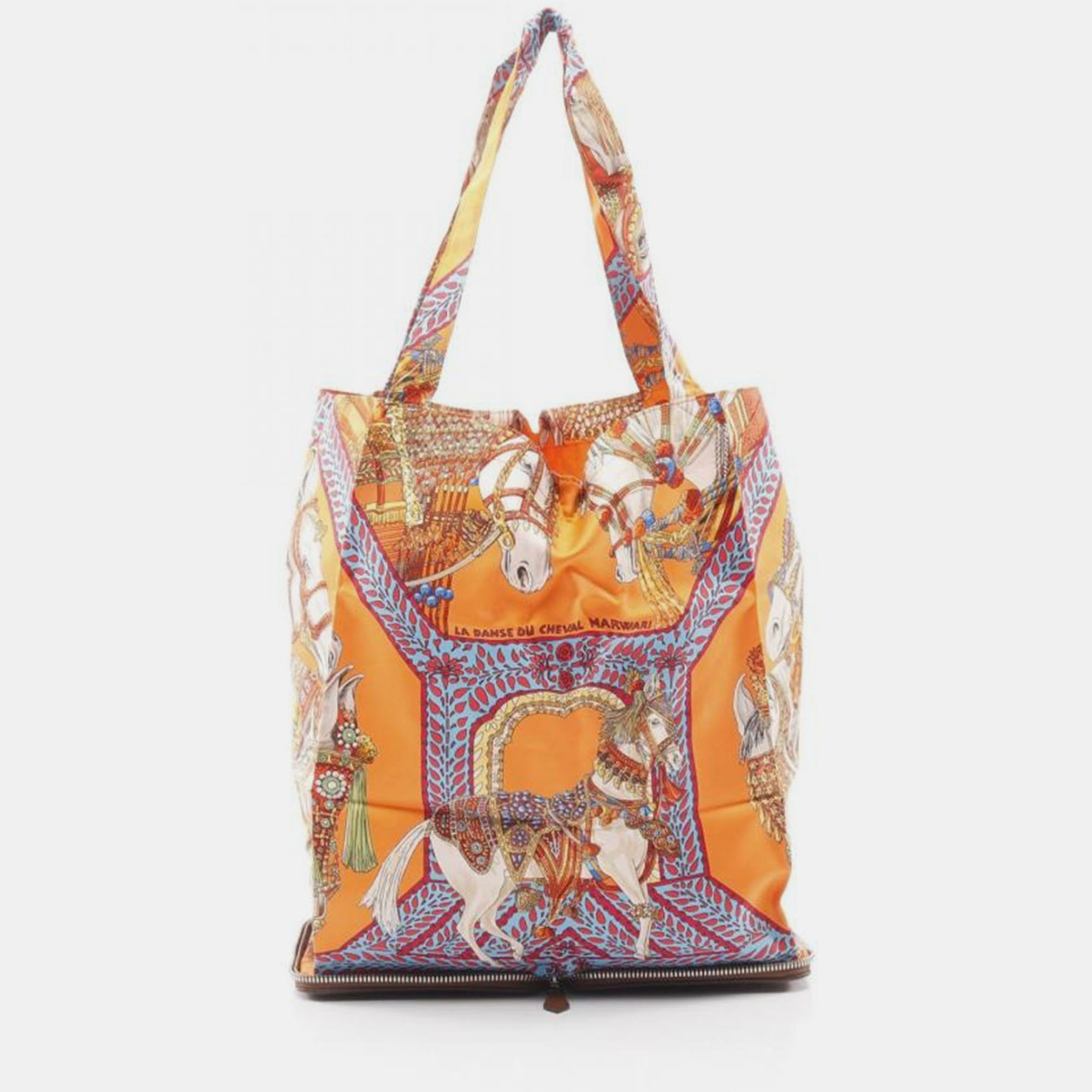 Pre-owned Hermes Silky Pop La Danse Du Cheval Marwari Silk Tote Bag In Orange