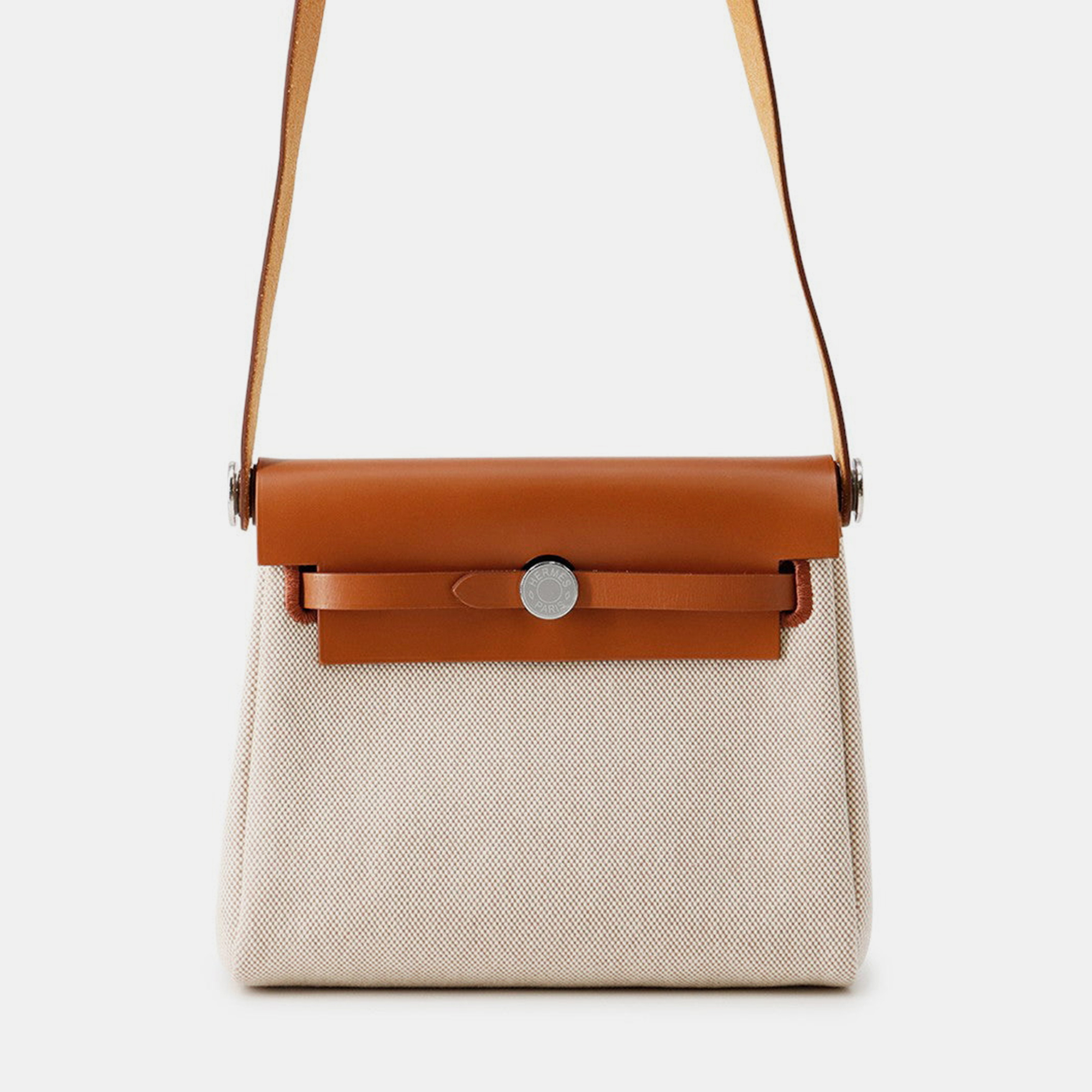 

Hermes Herbag Zip Fove Toile H Vache Hunter Leather Size Mini, Beige