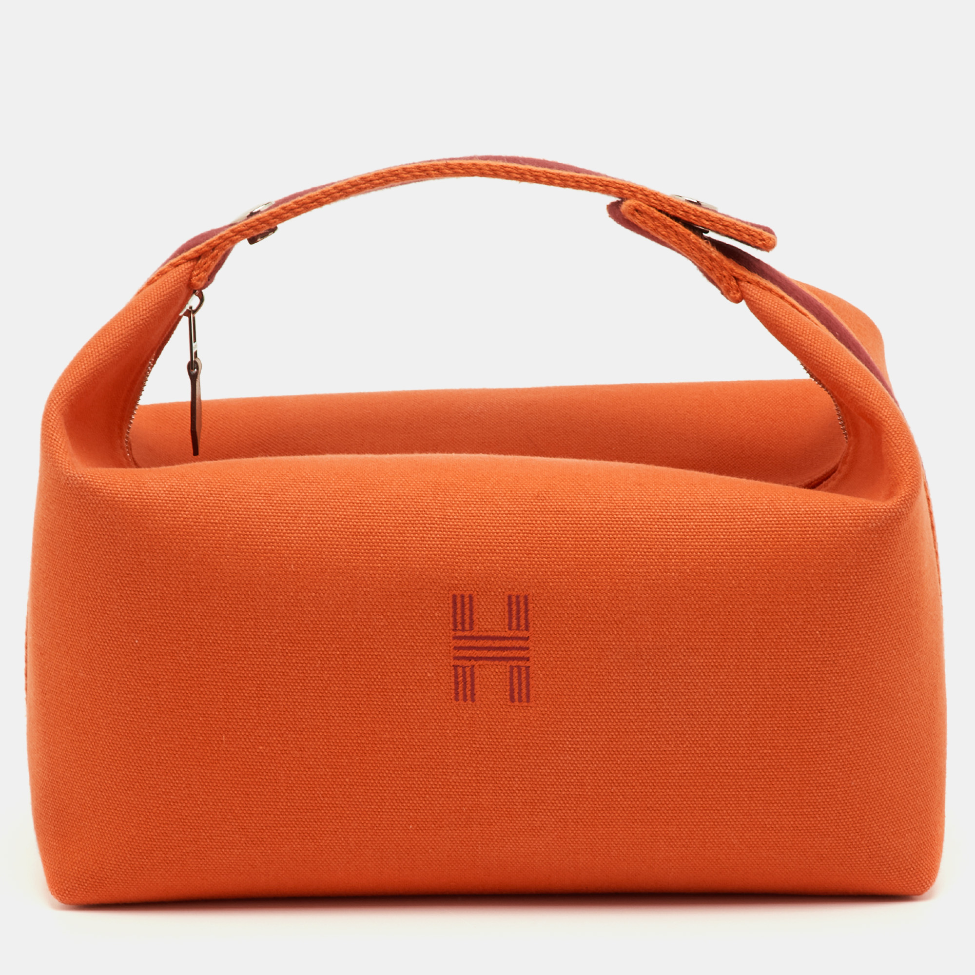 Pre-owned Hermes Orange Feu Canvas Large Bride-a-brac Pouch