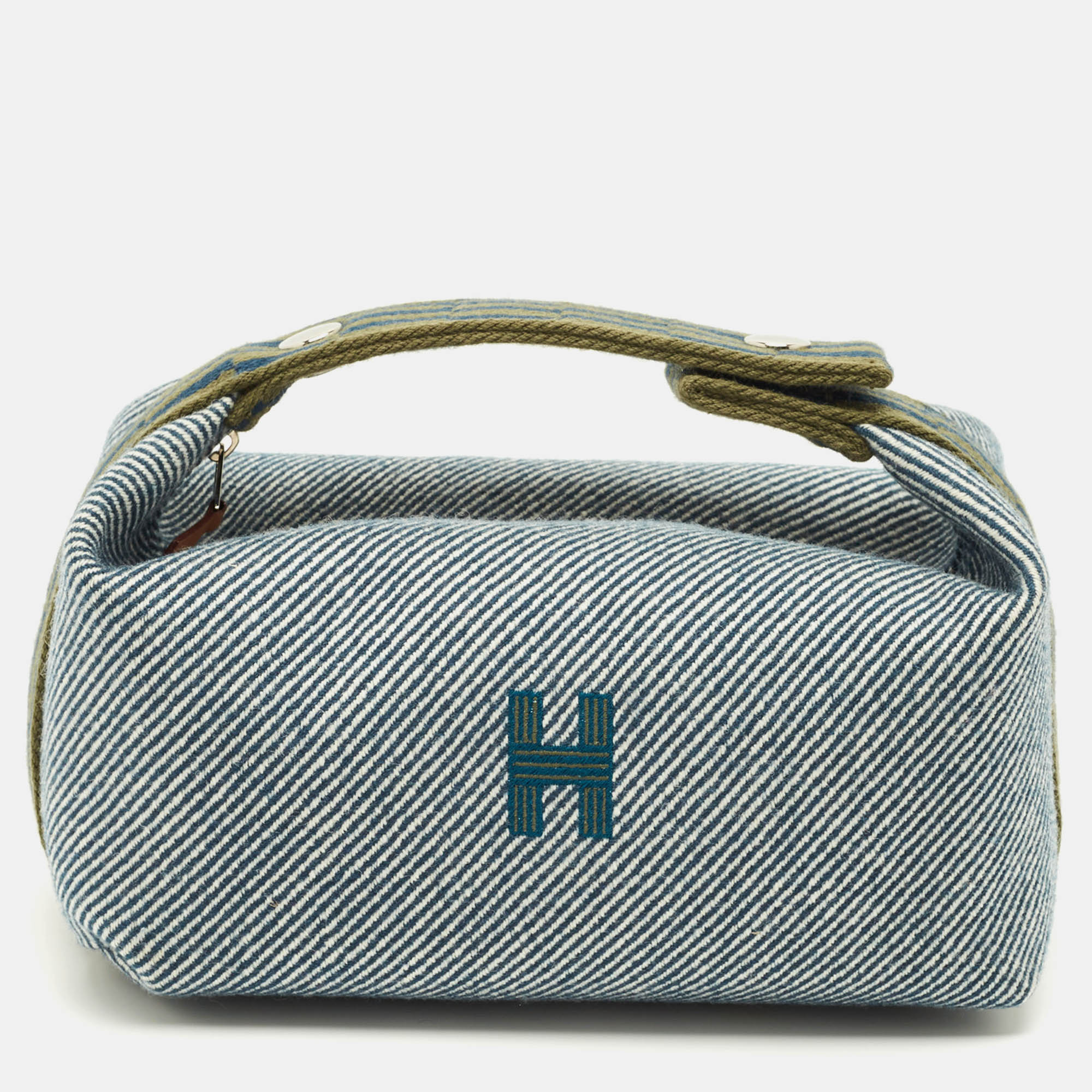 

Hermes Bleu Abysse Canvas Large Bride-A-Brac H Natte Case, Blue