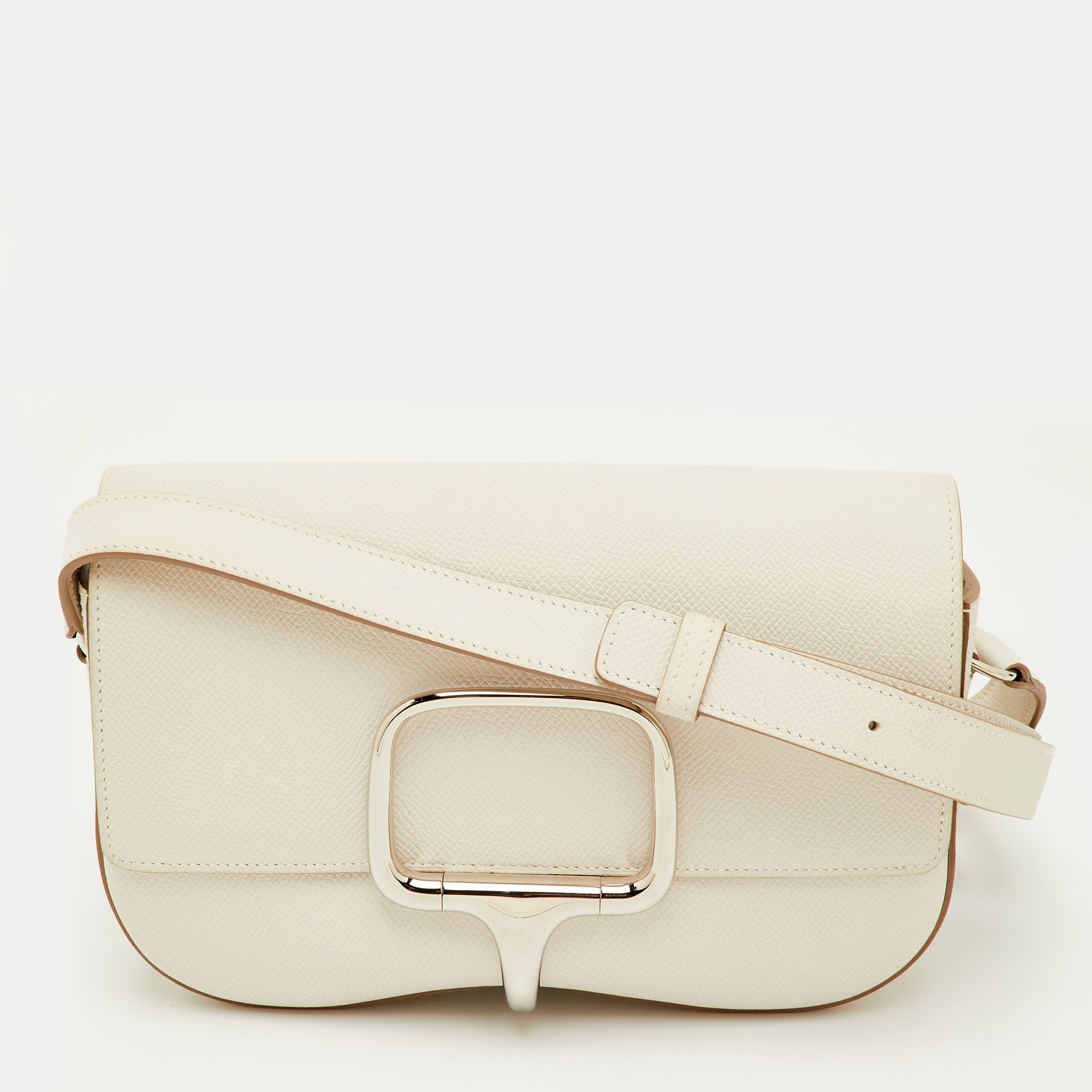 Pre-owned Hermes Hermès Della Cavalleria Elan Gris Pale Epsom Leather Shoulder Bag In White