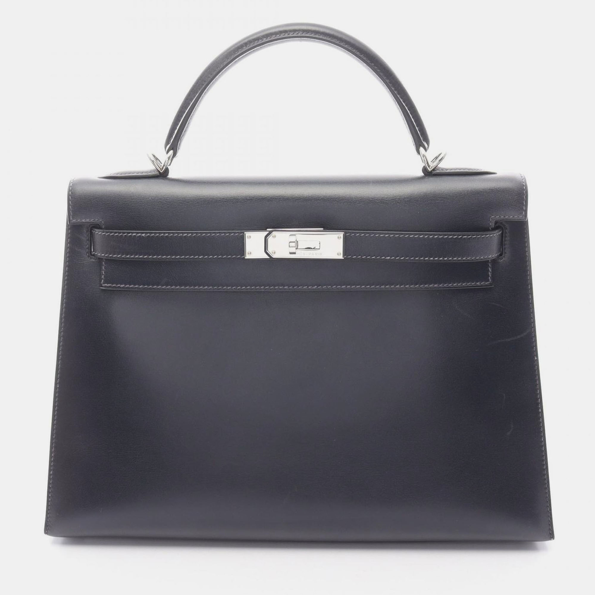 

Hermes Kelly 32 Navy Blue Box Calf Leather Shoulder Bag