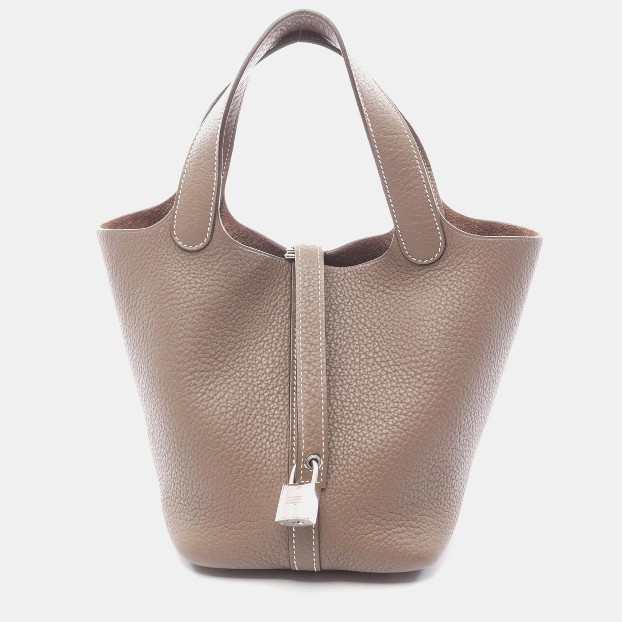 

Hermes Picotin Lock 18 Etoupe Taurillon Clemence Leather Tote Bag, Grey