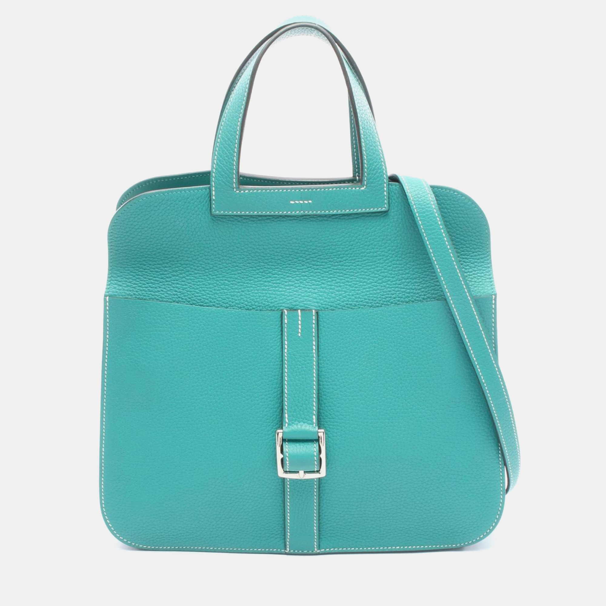 

Hermes Halzan Green Taurillon Clemence Leather Shoulder Bag
