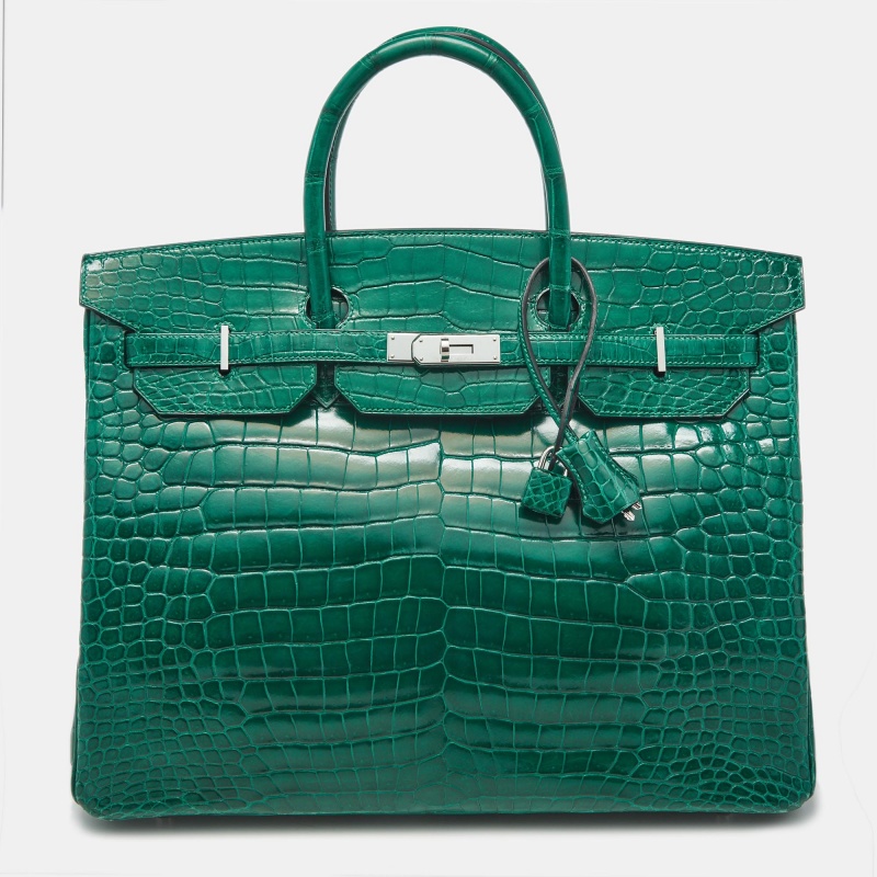 

Hermes Vert Emerald Matte Crocodile Porosus Palladium Finish Birkin 40 Bag, Green