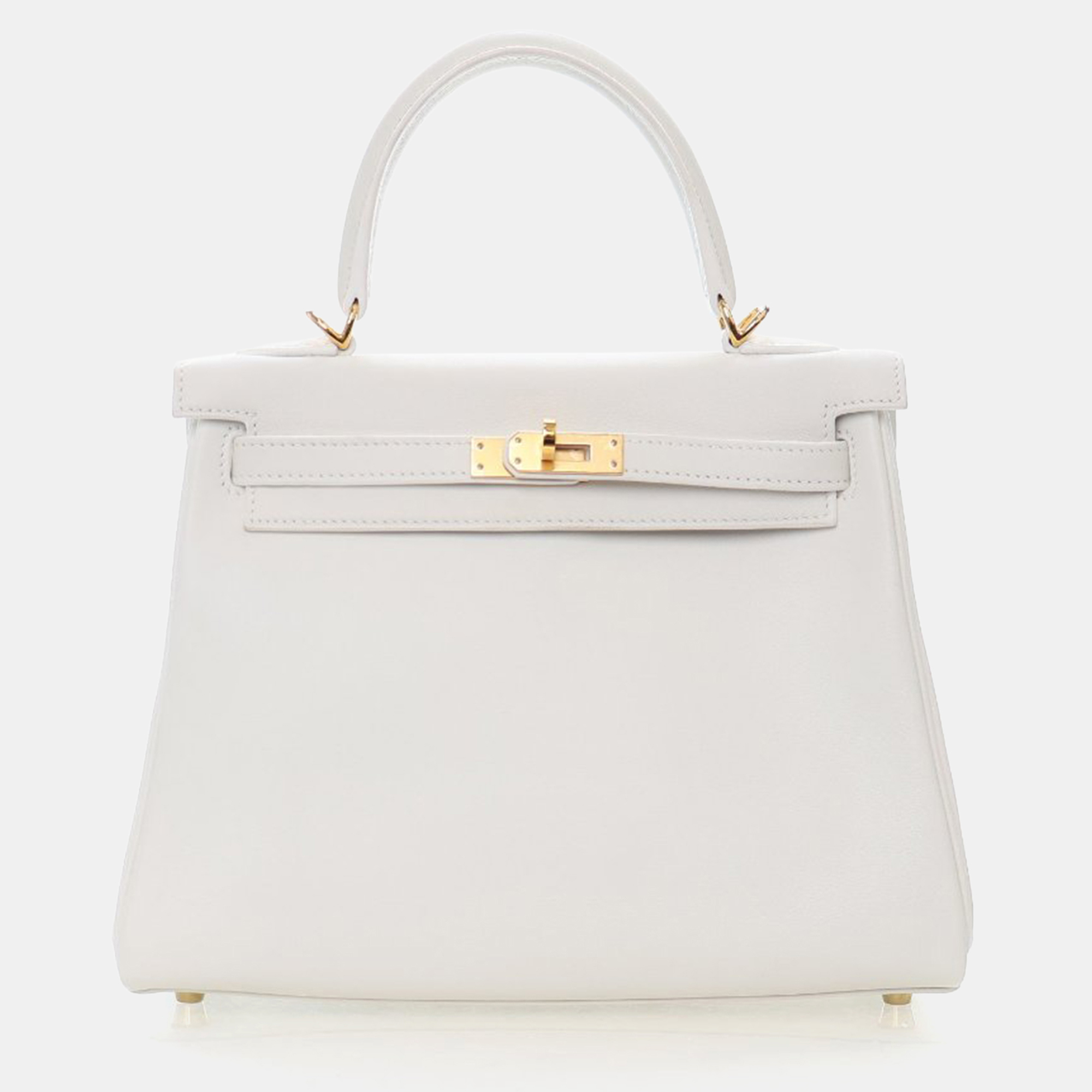 

Hermes Kelly 25 White Swift Bag