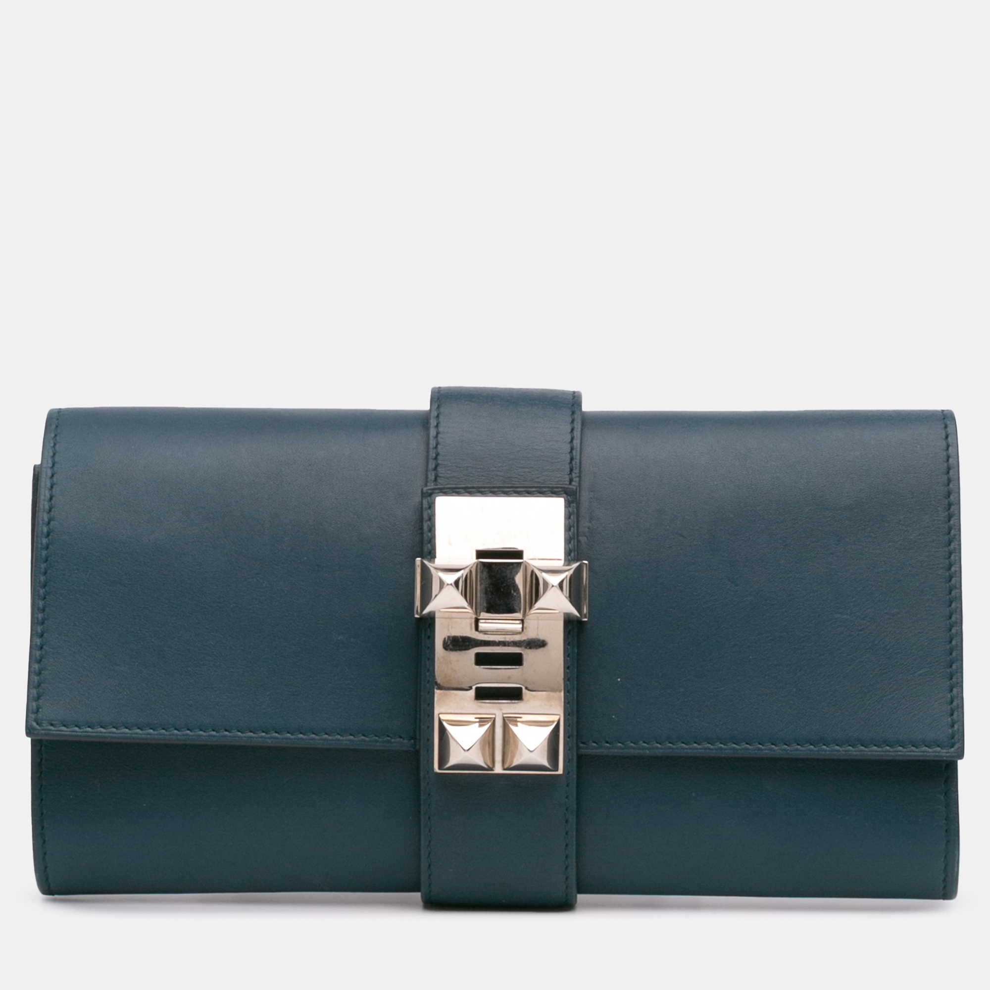 

Hermes Blue Tadelakt Medor Clutch 23