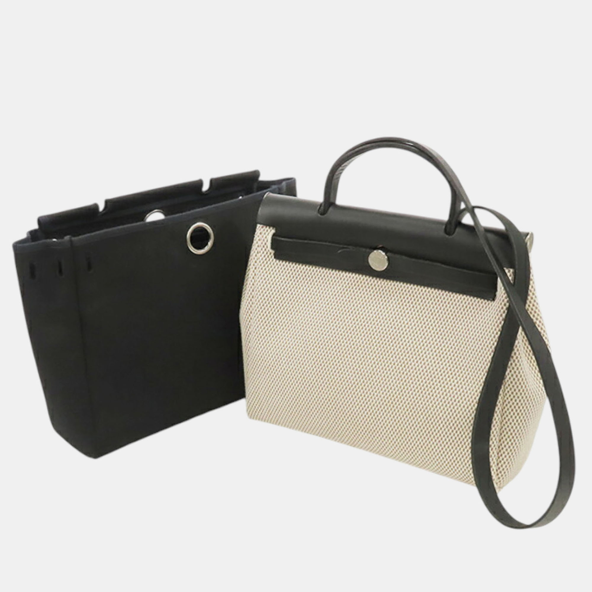 

Hermes Black Brown Toile Criss Viking Vache Hunter Herbag Zip 31