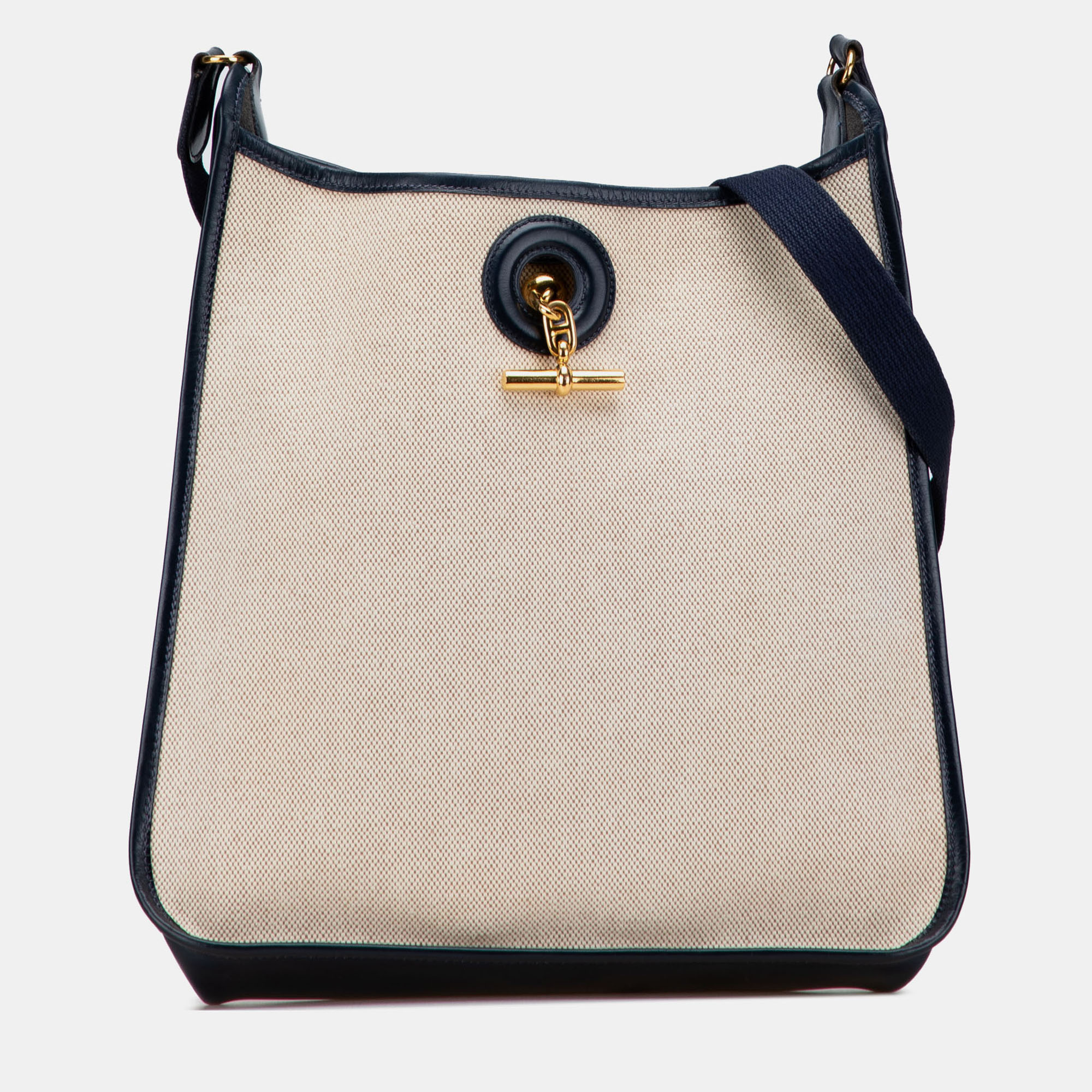 

Hermes Blue Brown Toile H and Barenia Vespa PM