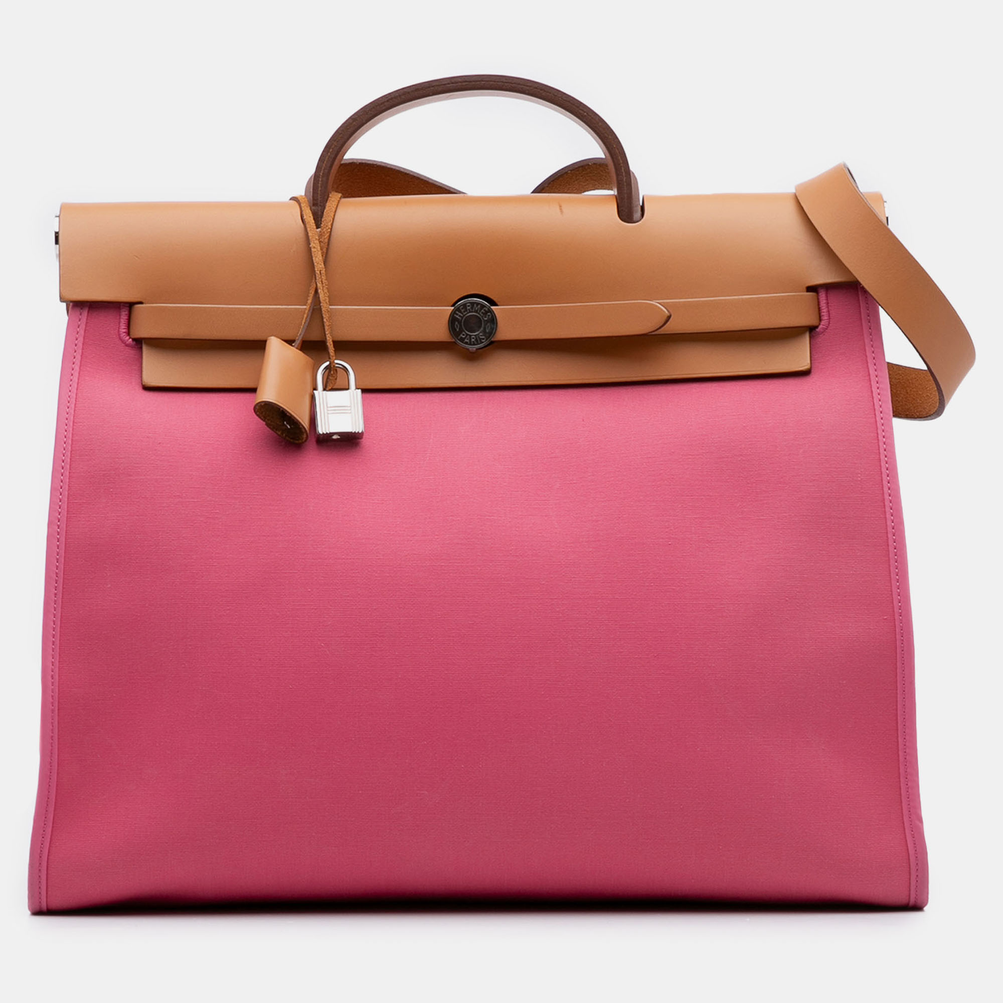 

Hermes Brown Pink Toile Herbag Zip 39