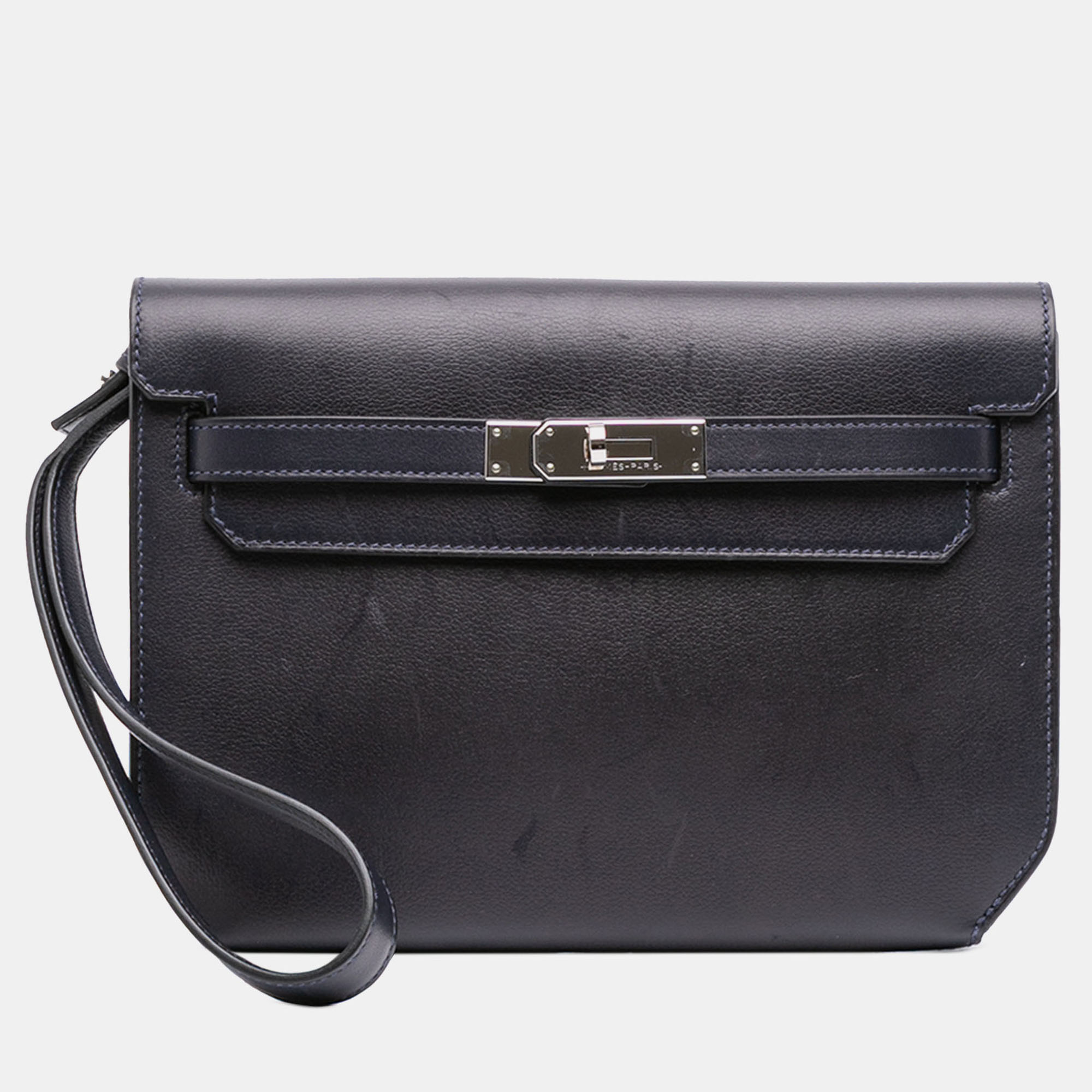 

Hermes Blue Evergrain Kelly Depeches Pouch 25