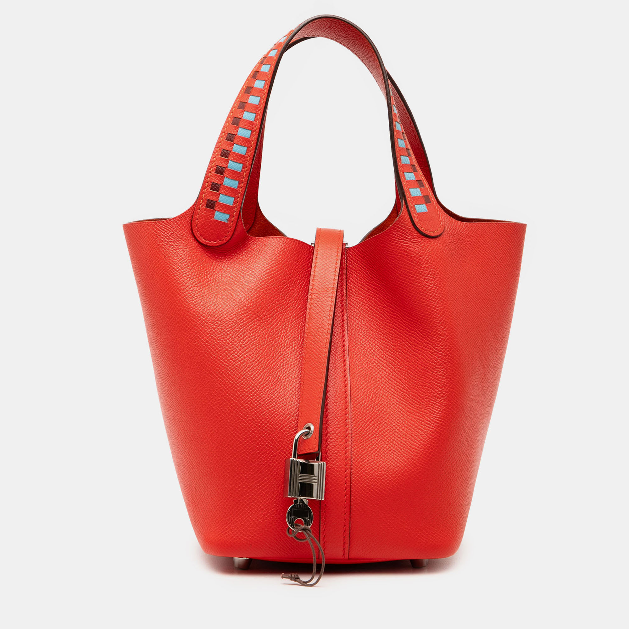 

Hermes Blue Red Epsom Tressage Picotin Lock 18