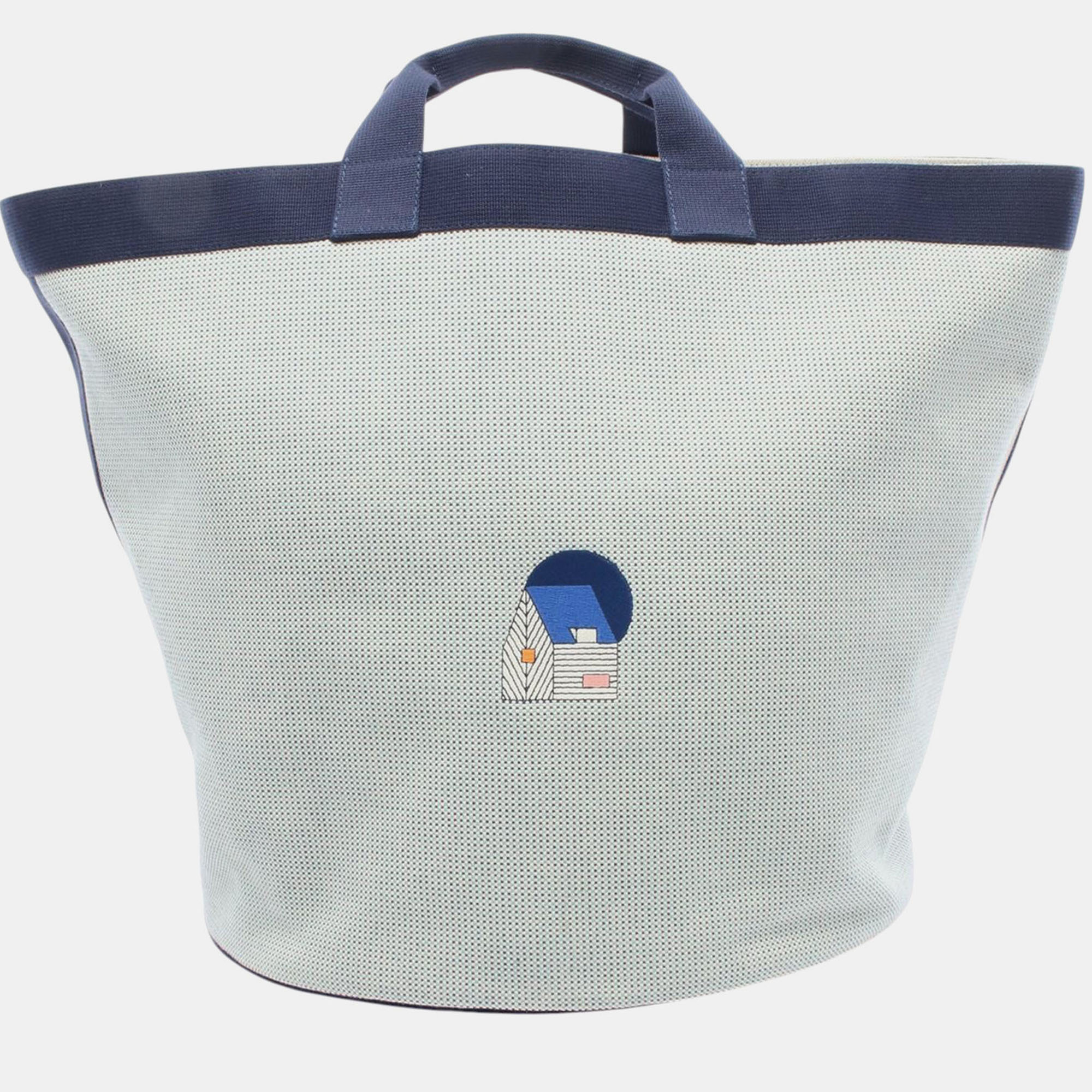 

Hermes Blue Toile Basket Tote