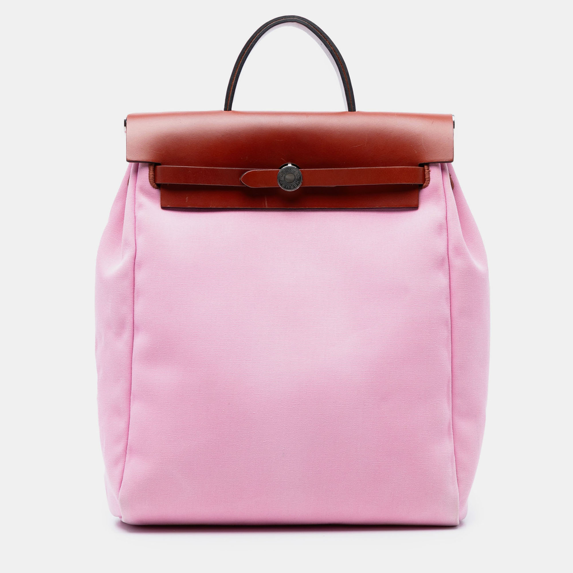 

Hermes Pink Toile Herbag GM Backpack, Brown