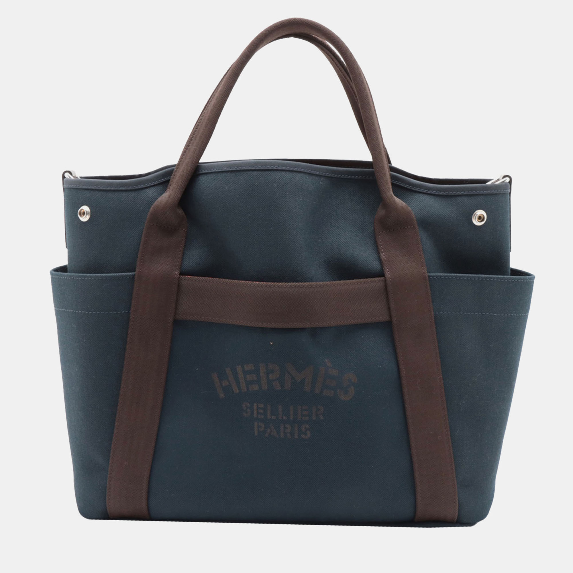 

Hermes Blue Brown Toile Sac de Pansage Grooming Bag