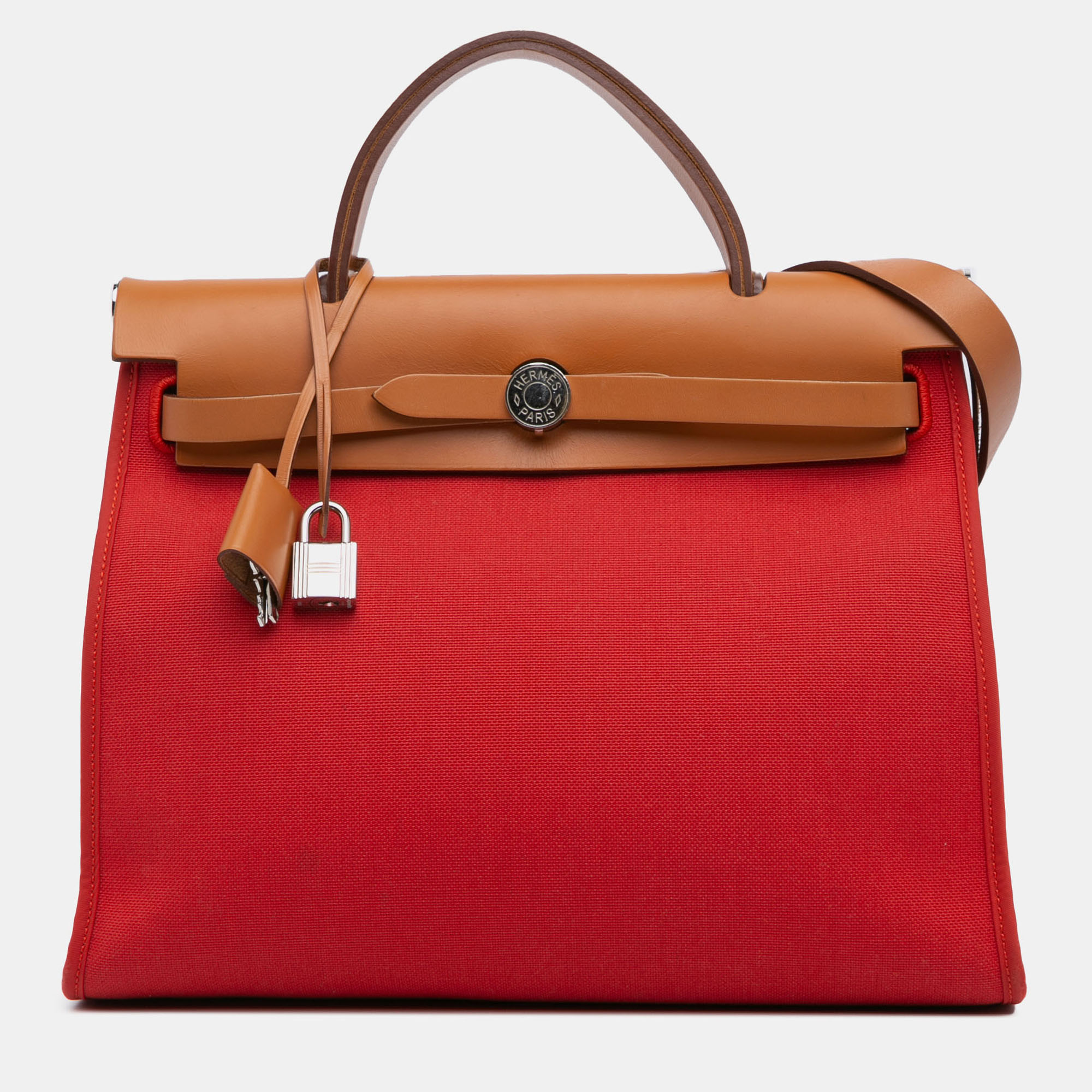 

Hermes Brown Red Toile Herbag Zip 31