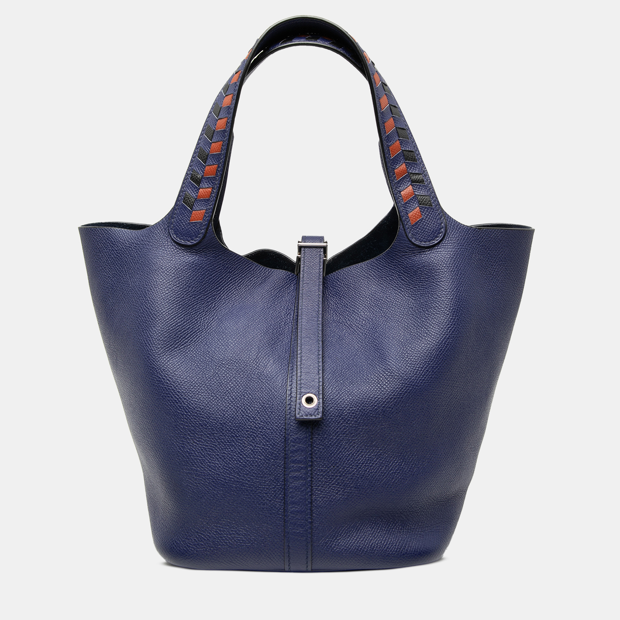 

Hermes Bleu Encre, Noir, and Brique Epsom Tressage Picotin Lock 22, Blue
