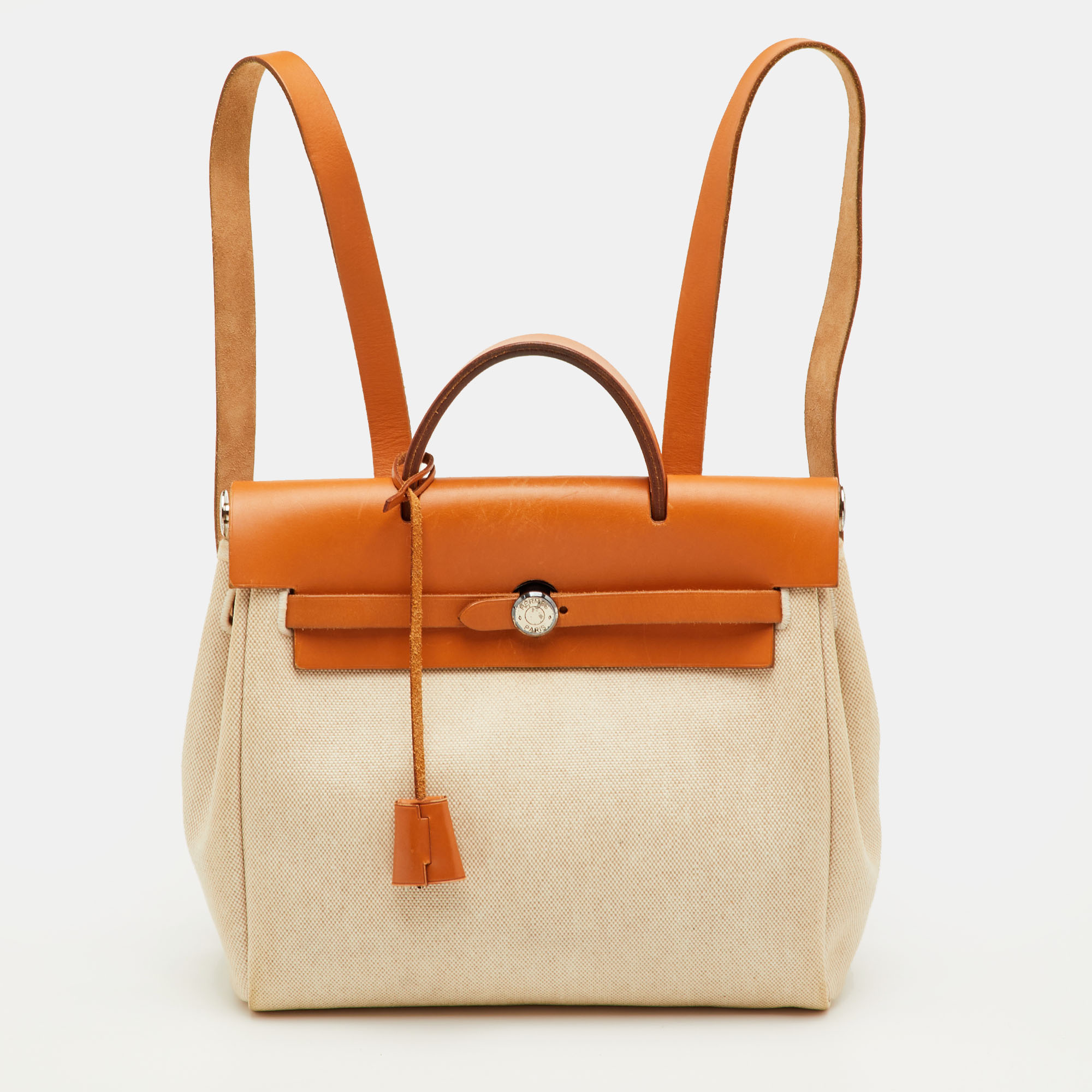 

Hermès Ecru/Natural Toile Canvas and Vache Leather Herbag 2-in-1 Backpack, Beige