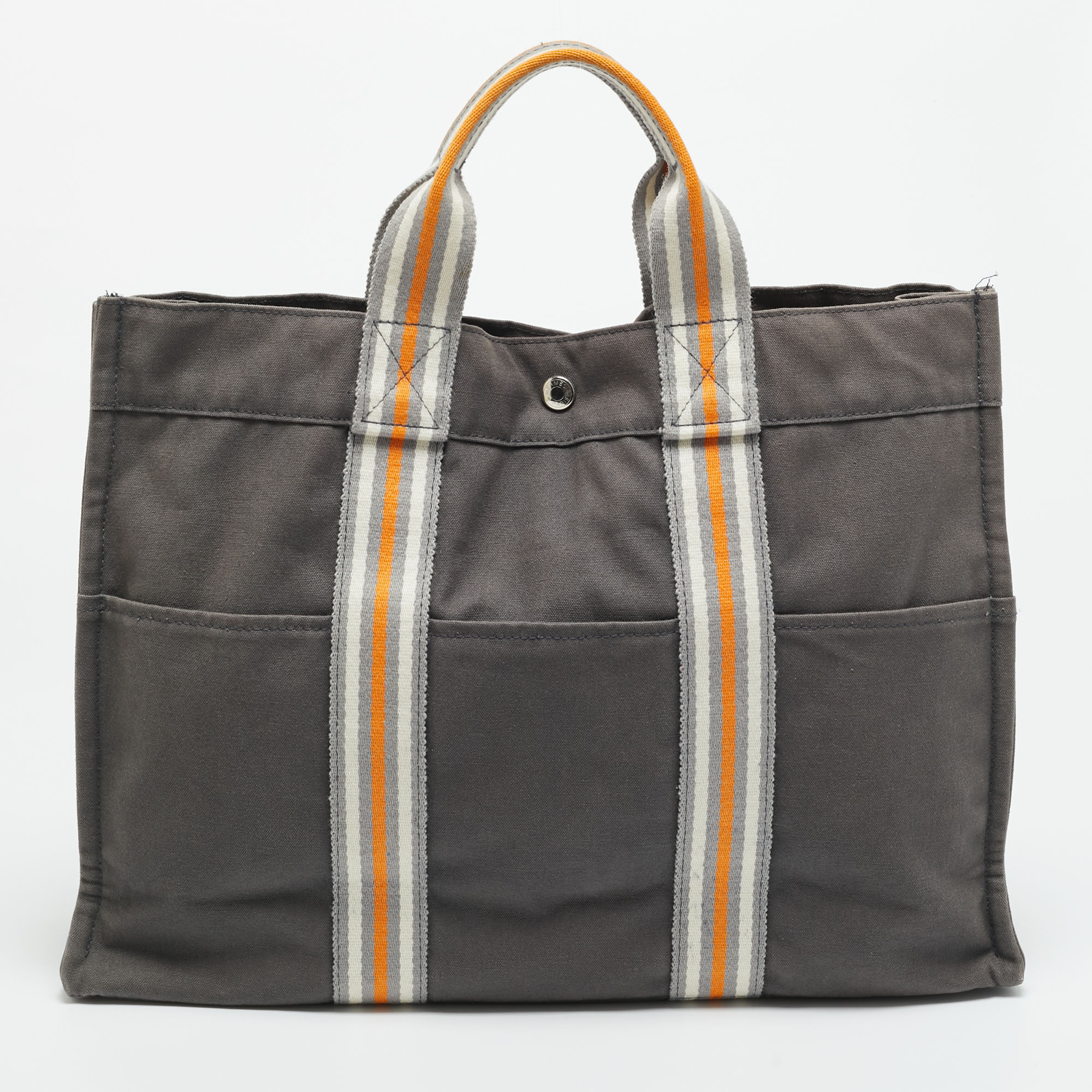 Pre-owned Hermes Fourre Tout Grey/orange Canvas Tote In Gray