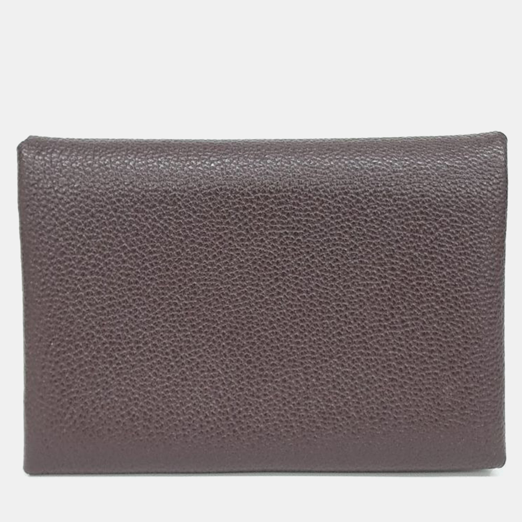 

Hermes Brown Leather Calvi Duo Card Holder