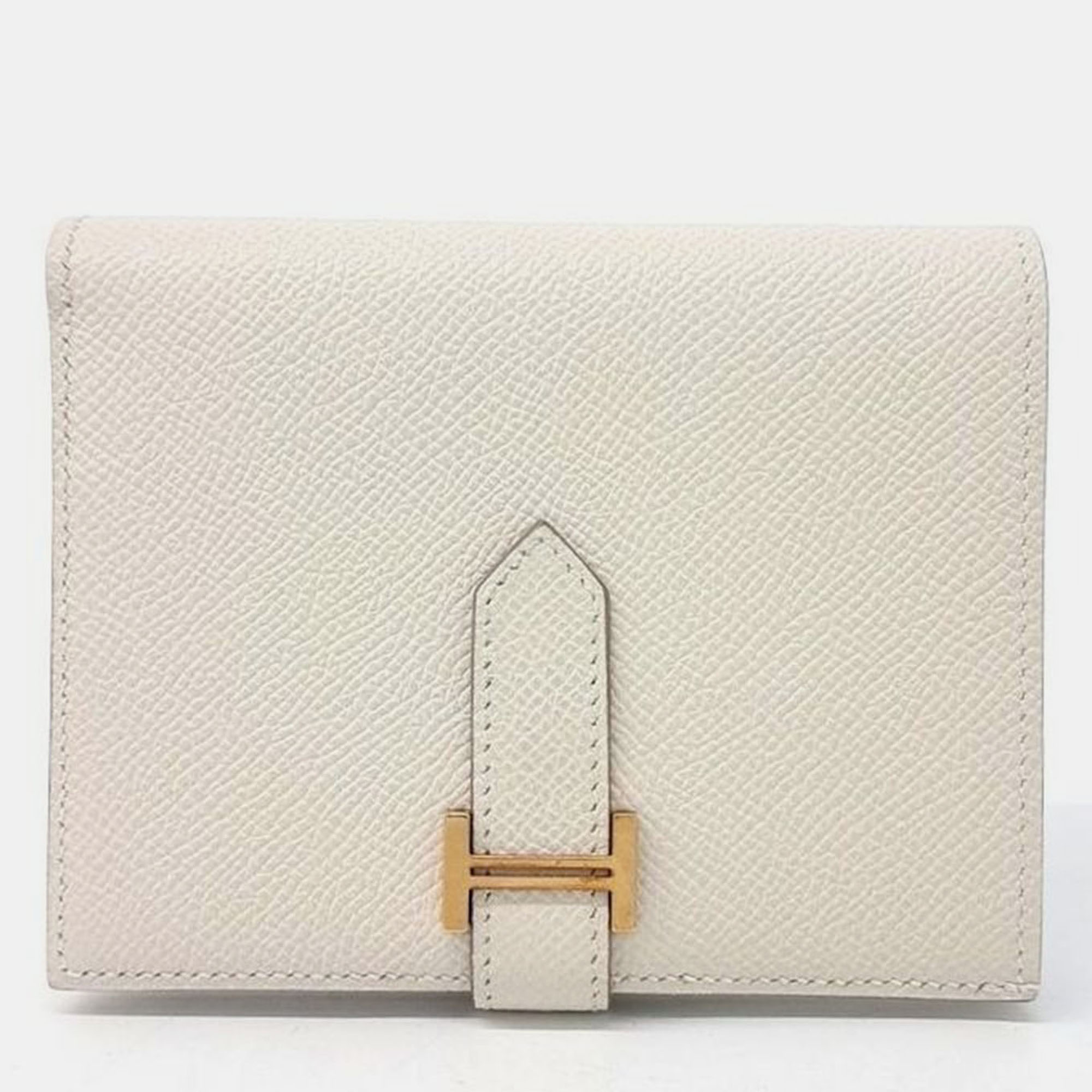 Pre-owned Hermes White Leather Bean Half Wallet
