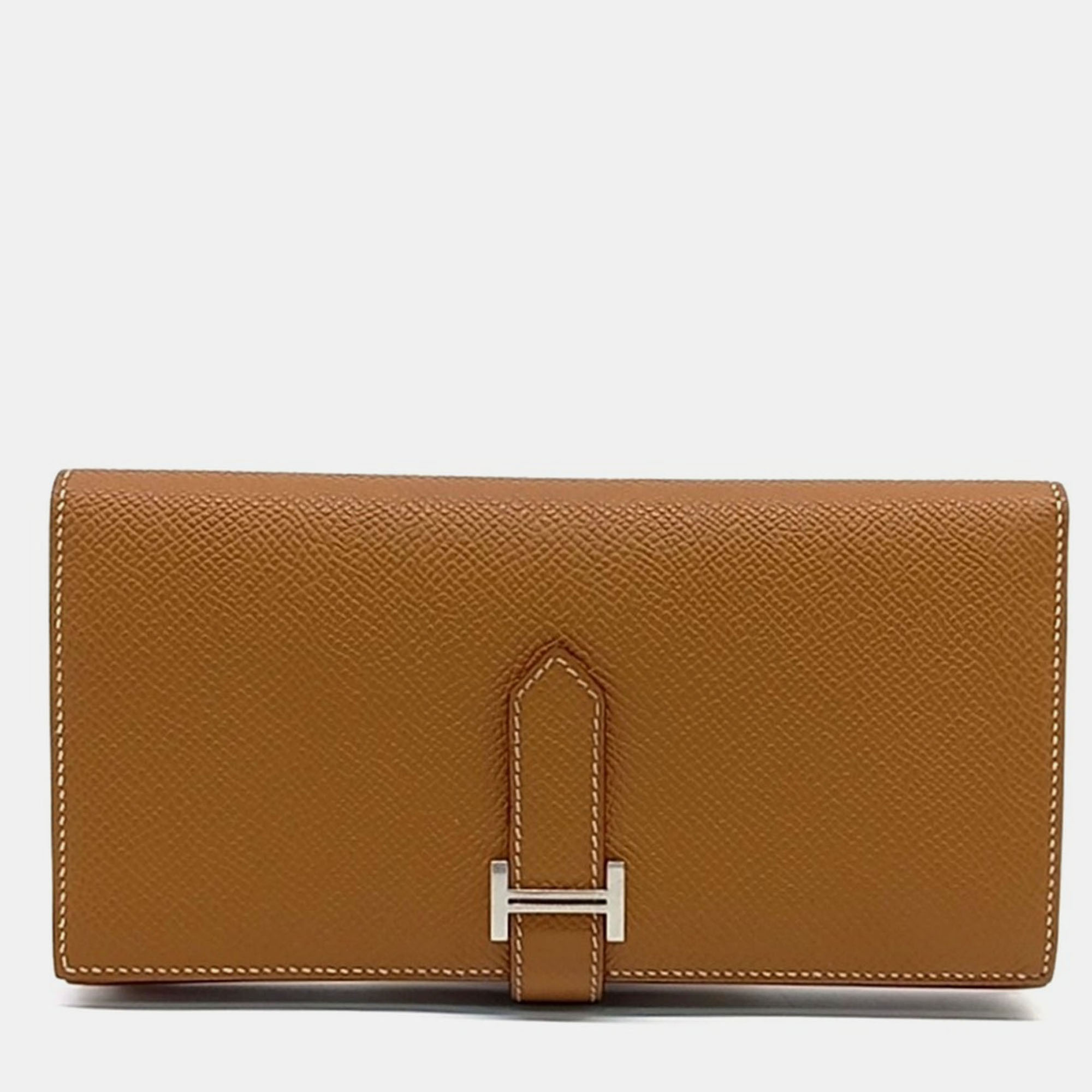 Pre-owned Hermes Brown Leather Bean Long Wallet