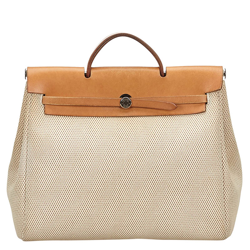 Pre Owned Hermes Bicolor Canvas/Leather 2-in-1 Herbag MM Bag
