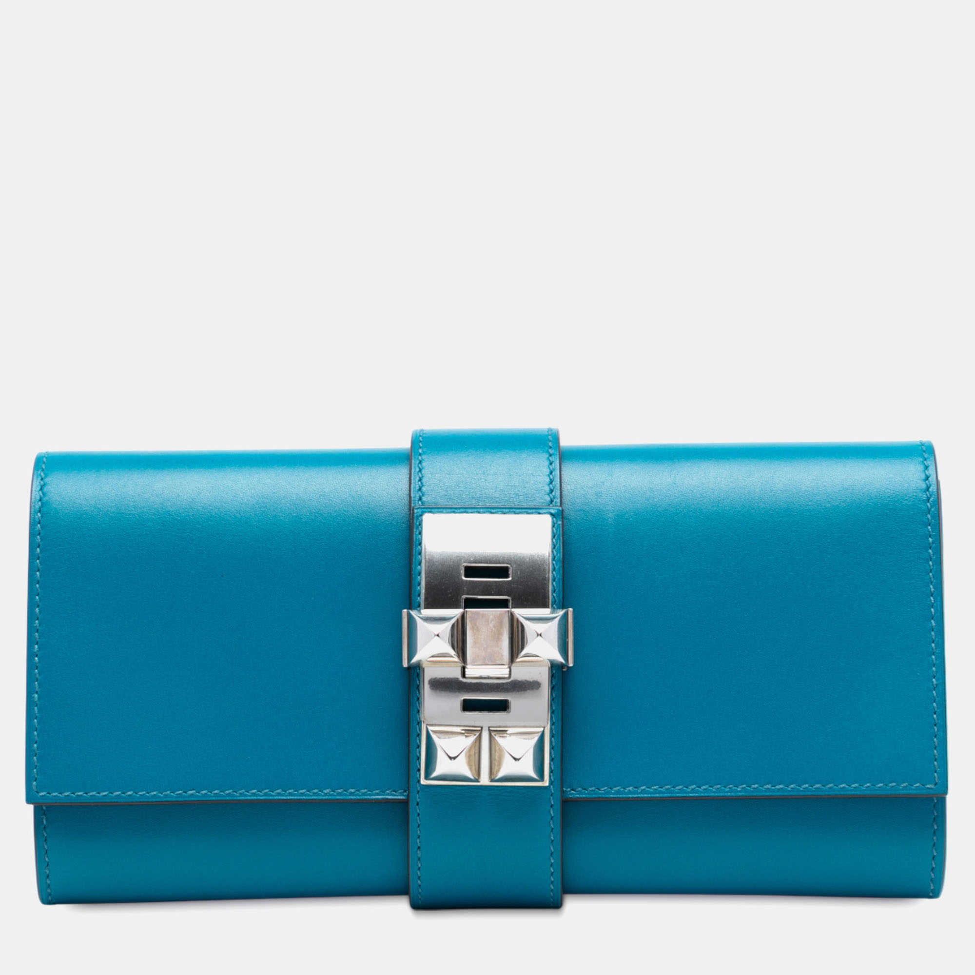

Hermes Blue Tadelakt Medor Clutch 23