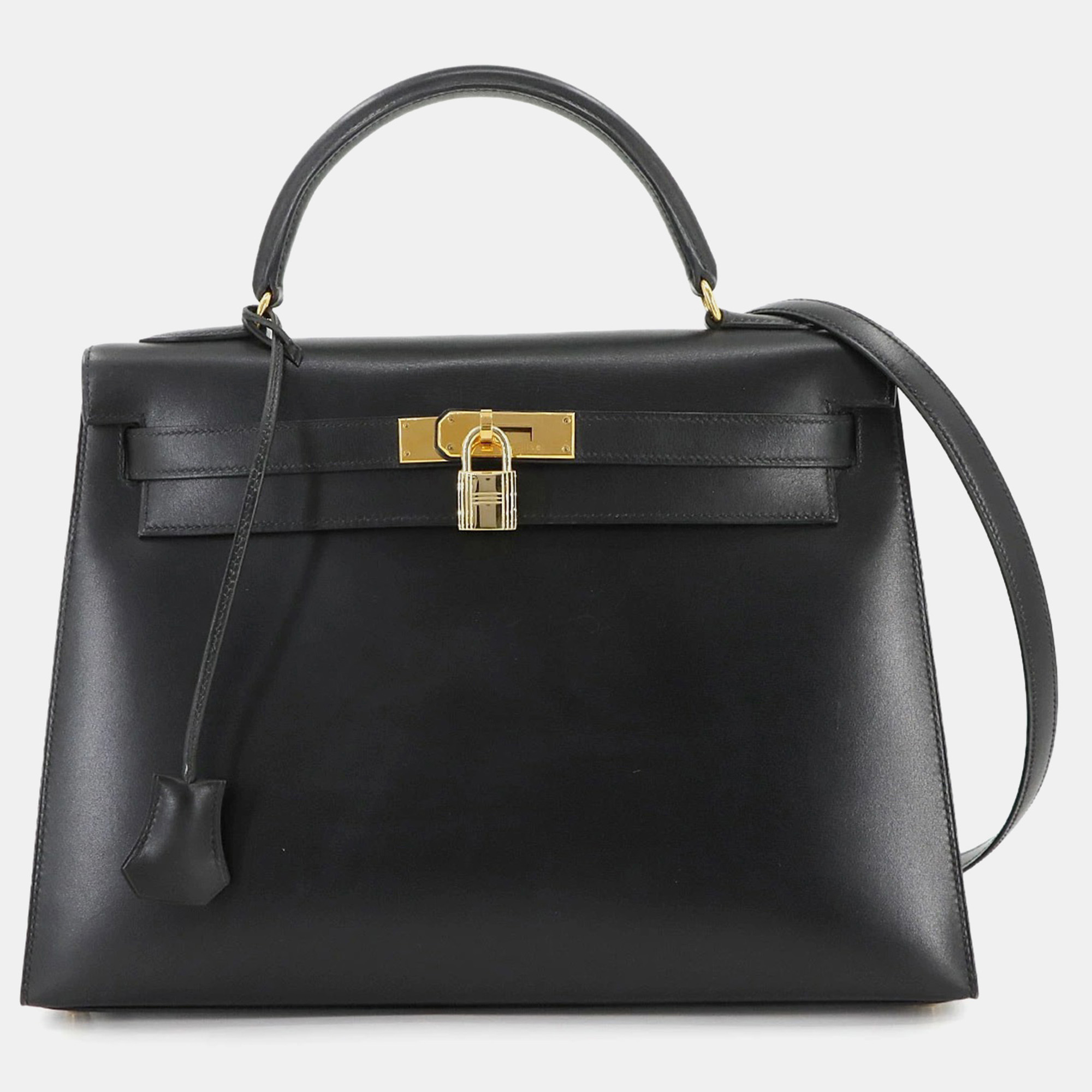 

Hermes Kelly 32 Black Box Calf Leather Shoulder Bag