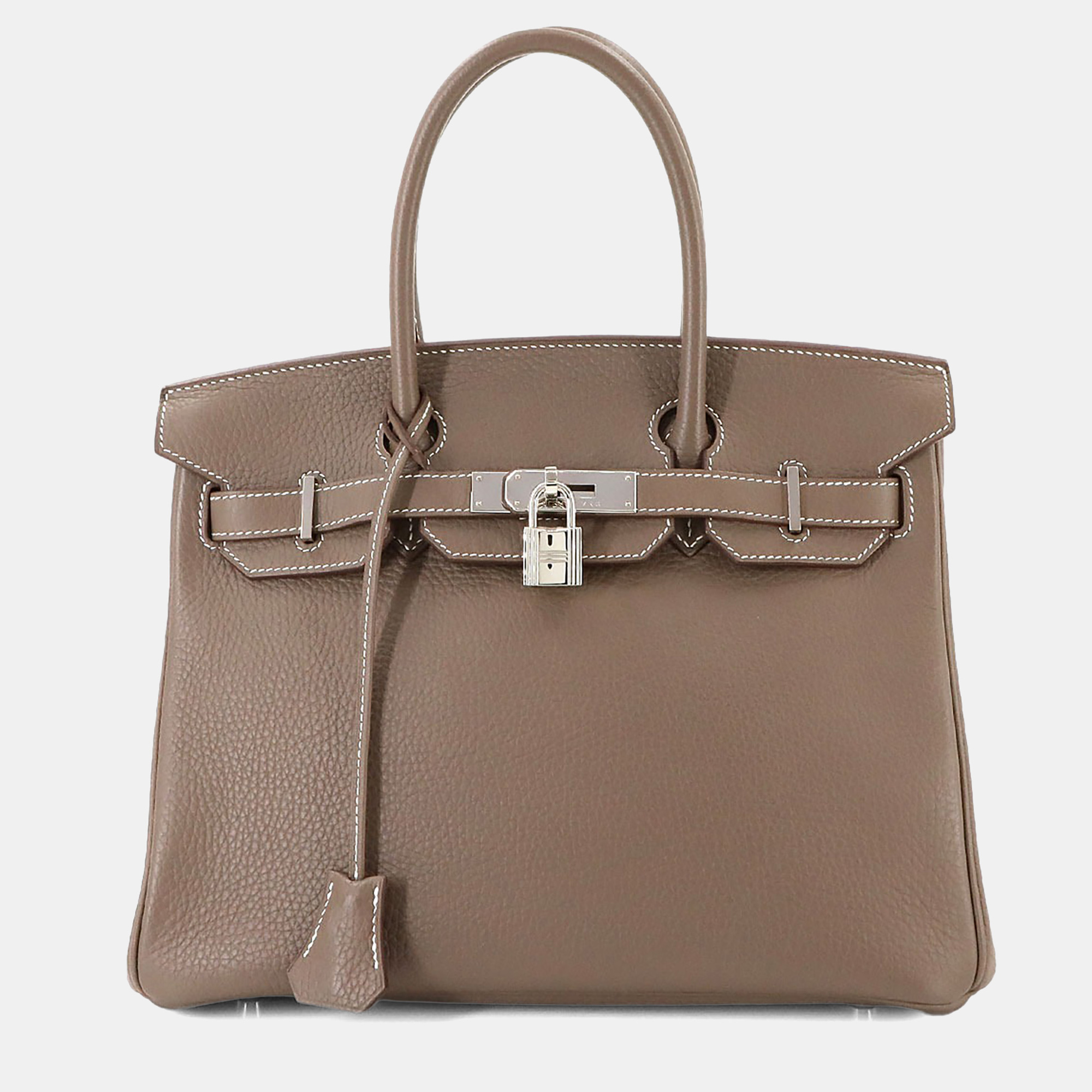 

Hermes Taurillon Clemence Etoupe Leather Birkin Handbag 30, Brown